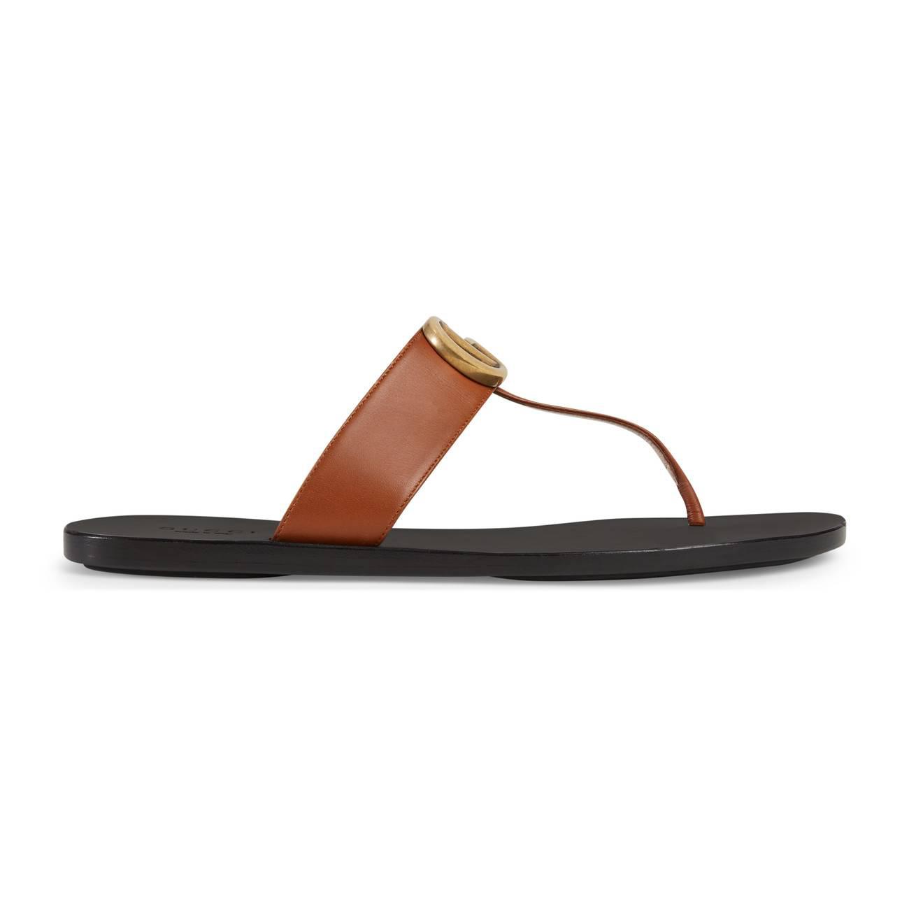 gucci leather thong sandal with double g brown