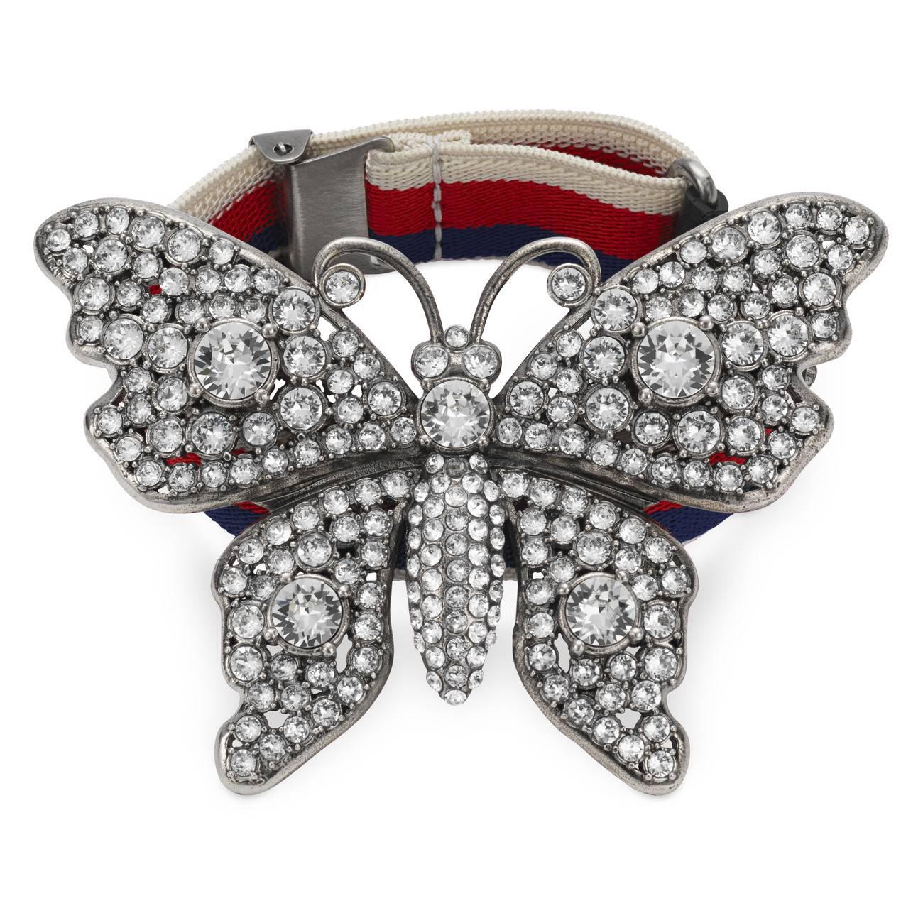 Lyst Gucci Crystal Studded Butterfly Bracelet in Black