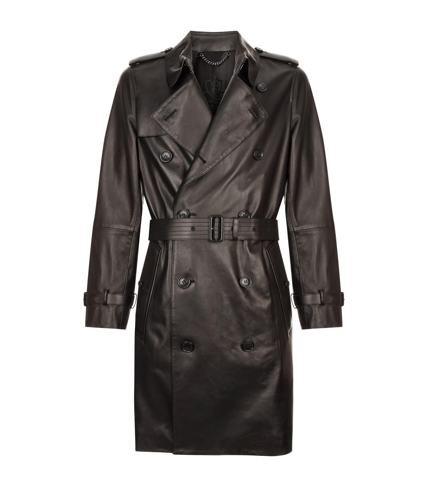Lyst - Burberry Leather Trench Coat in Black for Men