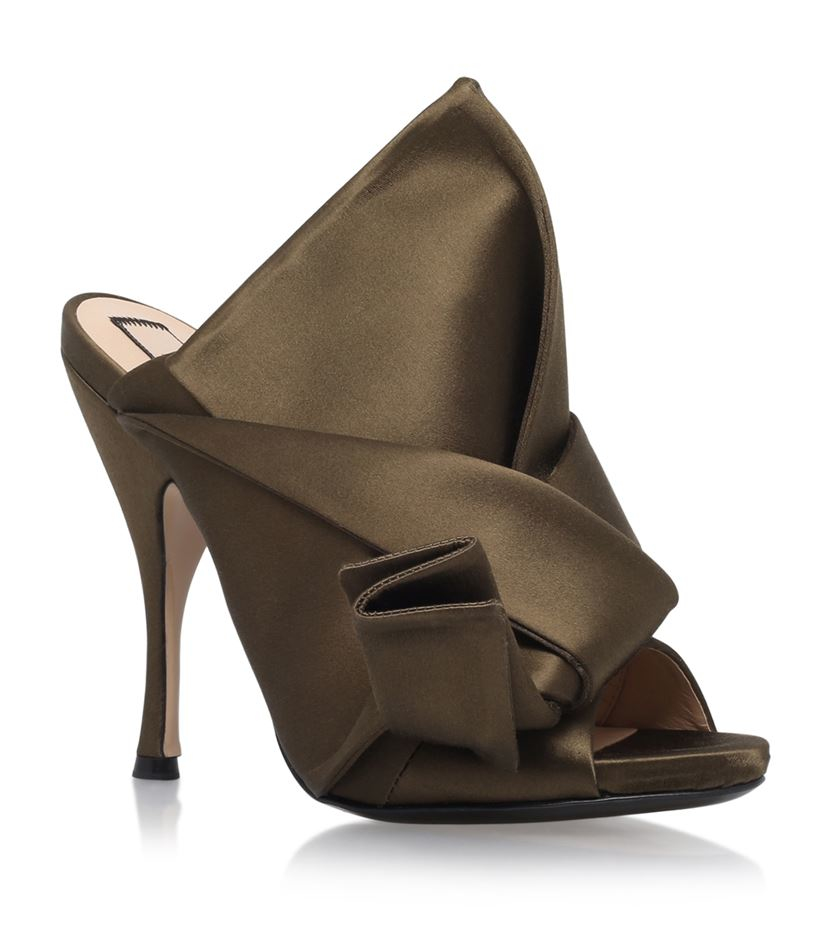 N°21 Satin Bow Mules in Green | Lyst