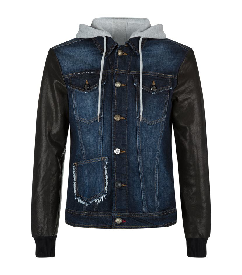 Philipp plein Air Force Jersey Hood Denim Jacket in Blue for Men  Lyst