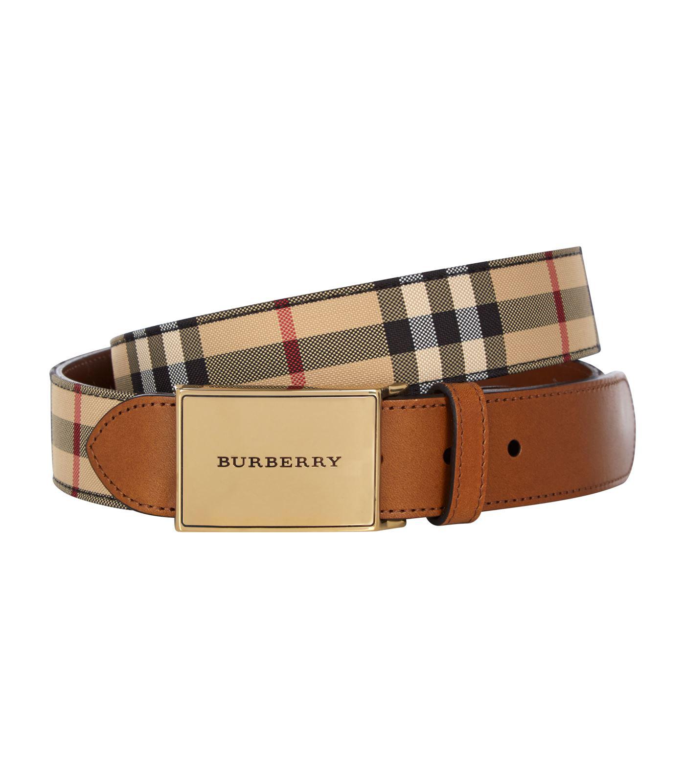 Lyst Burberry House Check Gold Buckle Belt Brown 75 In Brown For Men