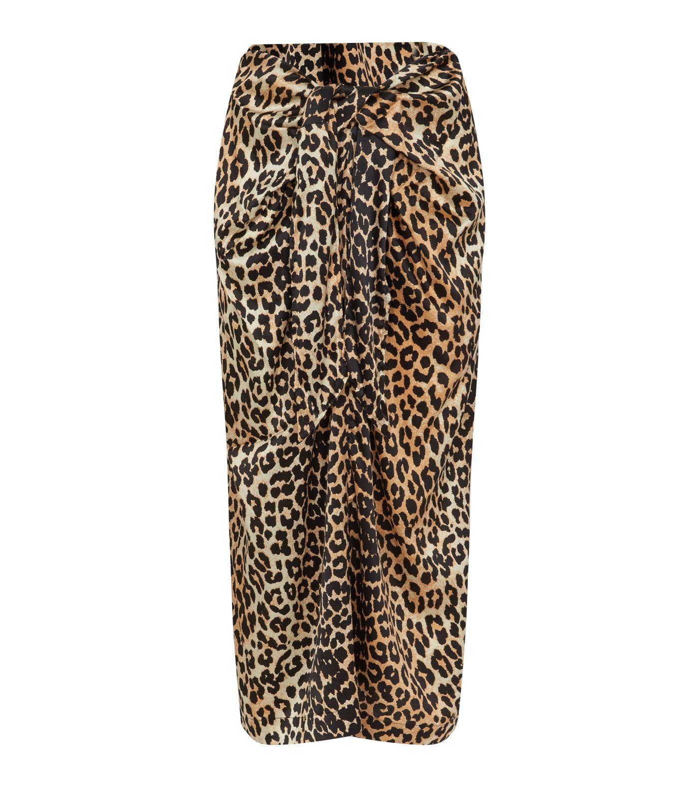 Ganni Silk Leopard Print Skirt in Brown - Lyst
