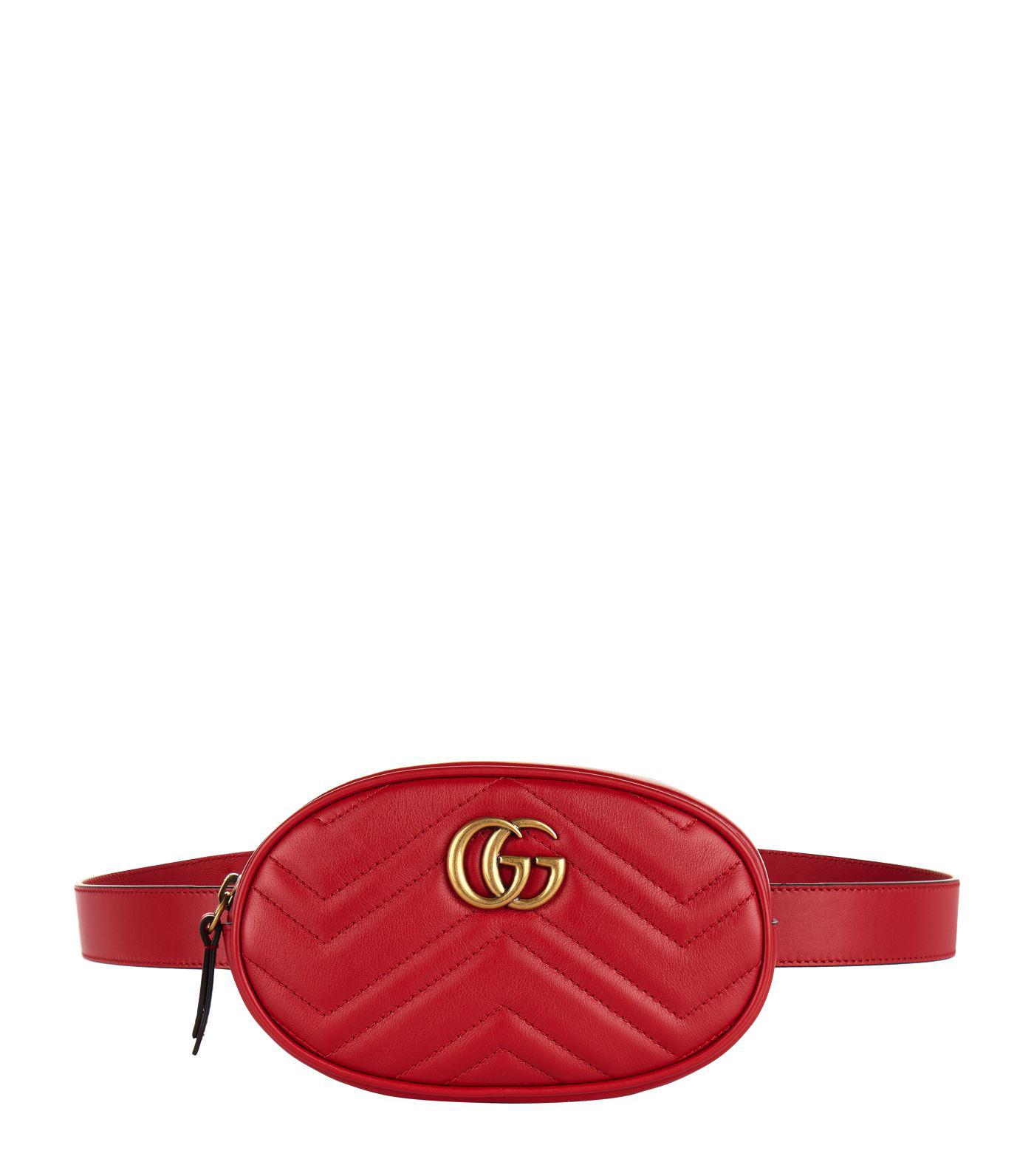 Lyst - Gucci Leather Marmont Matelass Belt Bag in Red - Save 17%