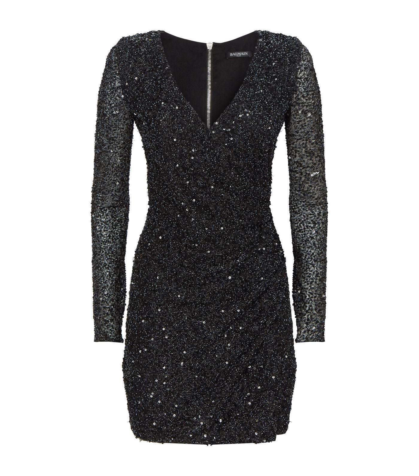 Balmain Sequin-embellished Mini Dress in Black - Lyst