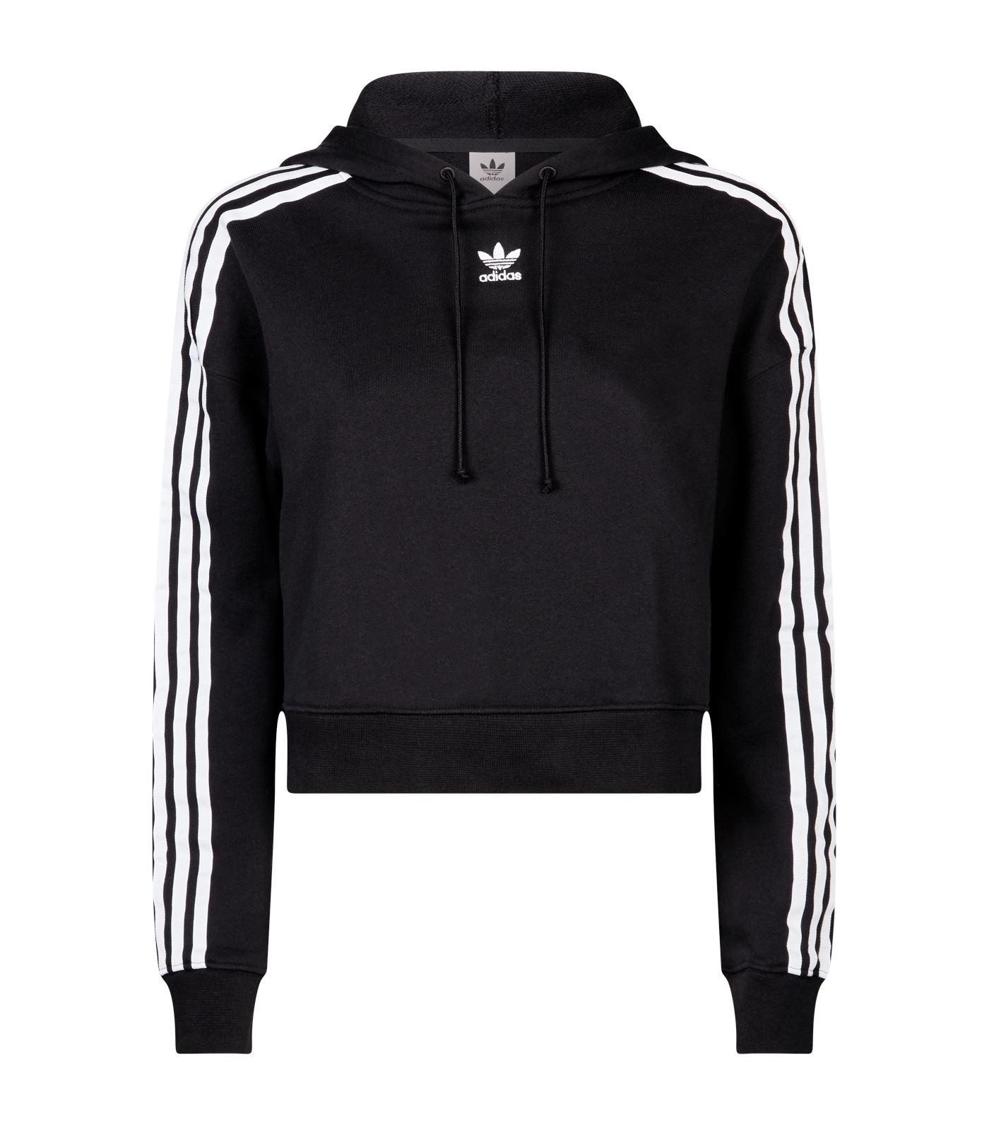Lyst - Adidas Originals Cropped 3-stripe Hoodie in Black - Save 21. ...