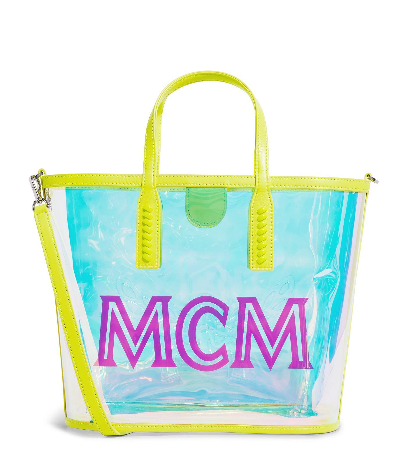 MCM Neon Luccent Logo Pvc Tote Bag in Yellow Lyst