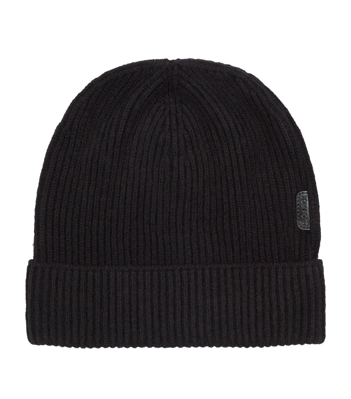 Tom Ford Cashmere Ribbed Beanie Hat in Black for Men - Lyst