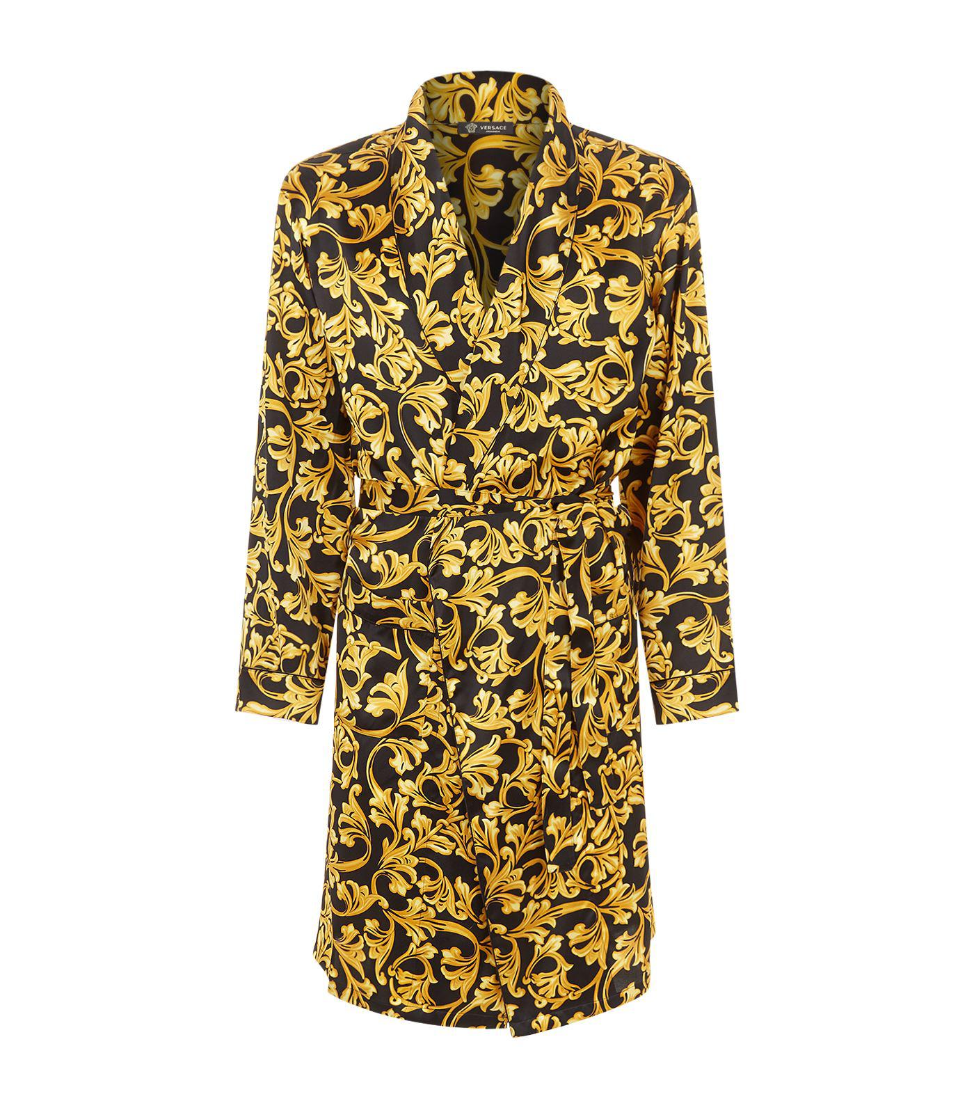Versace Iconic Baroque Silk Robe in Black for Men - Lyst