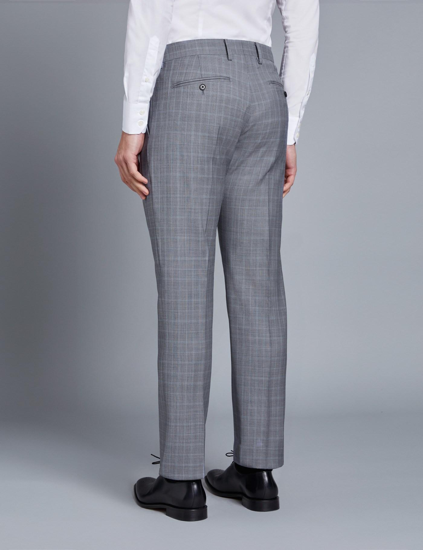 Hawes & Curtis Grey & Light Blue Small Plaid Slim Fit Suit Pants 42 ...