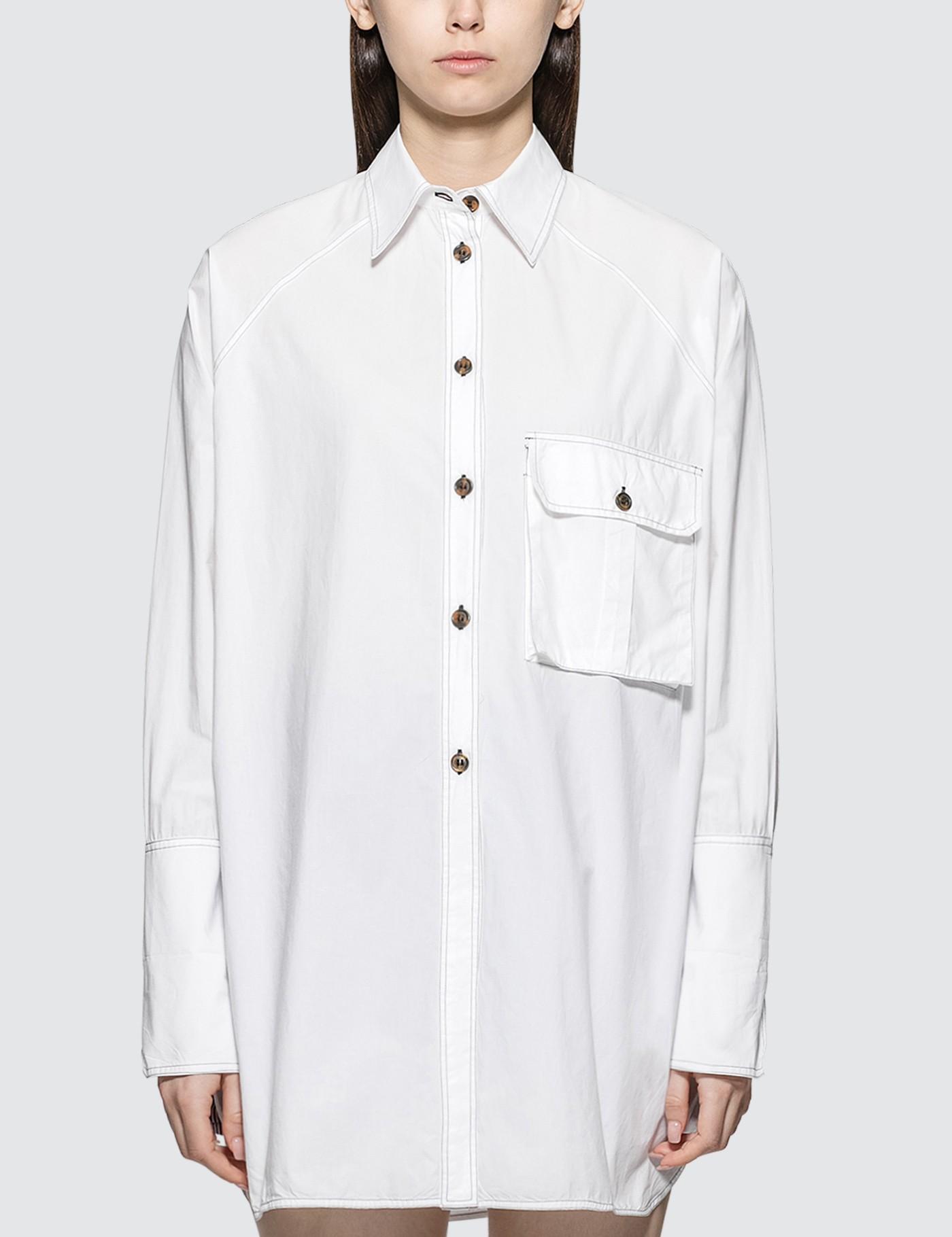 ganni cotton poplin wrap shirt