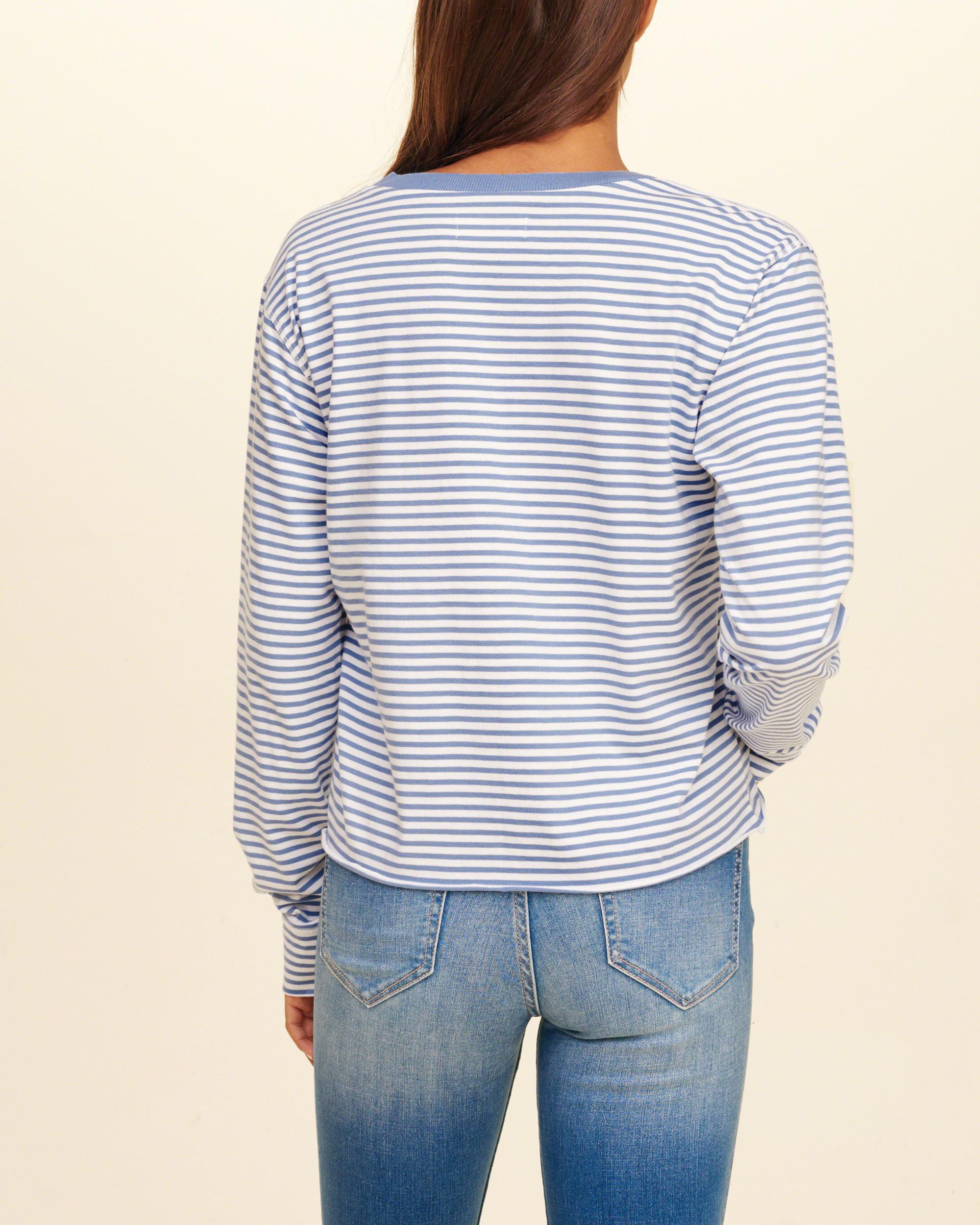 Lyst - Hollister Stripe Lace-up T-shirt in Blue