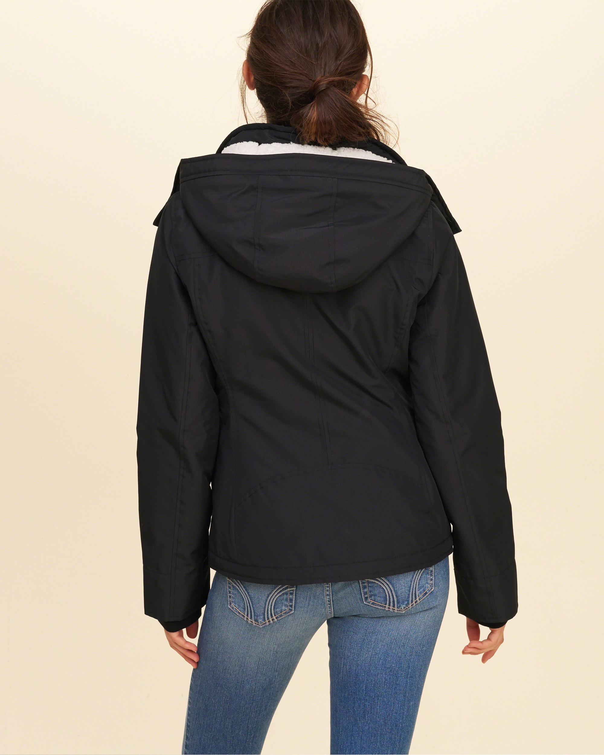 Hollister Allweather Sherpa Lined Jacket in Black Lyst