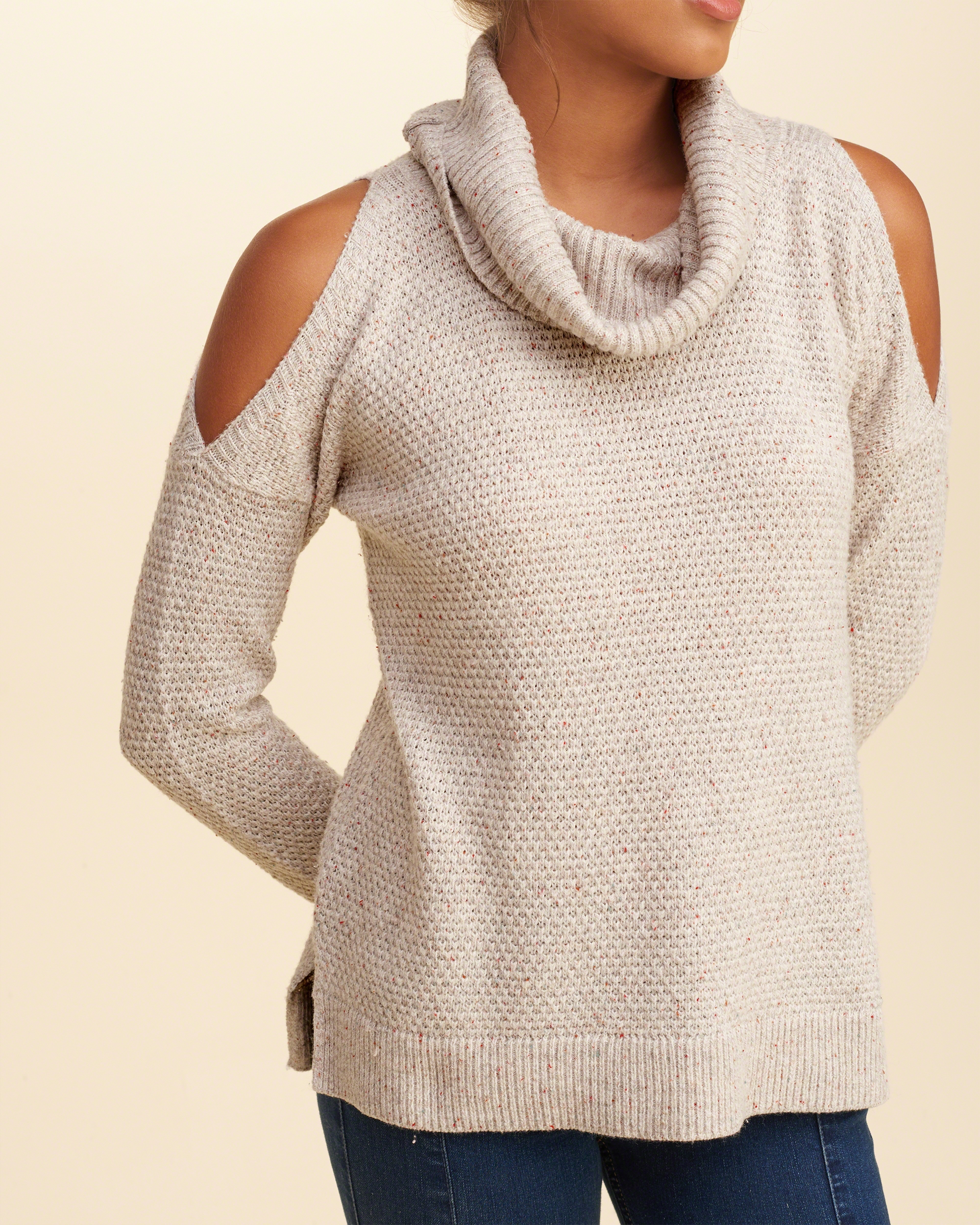 Hollister Cowl Neck Cold Shoulder Sweater | Lyst