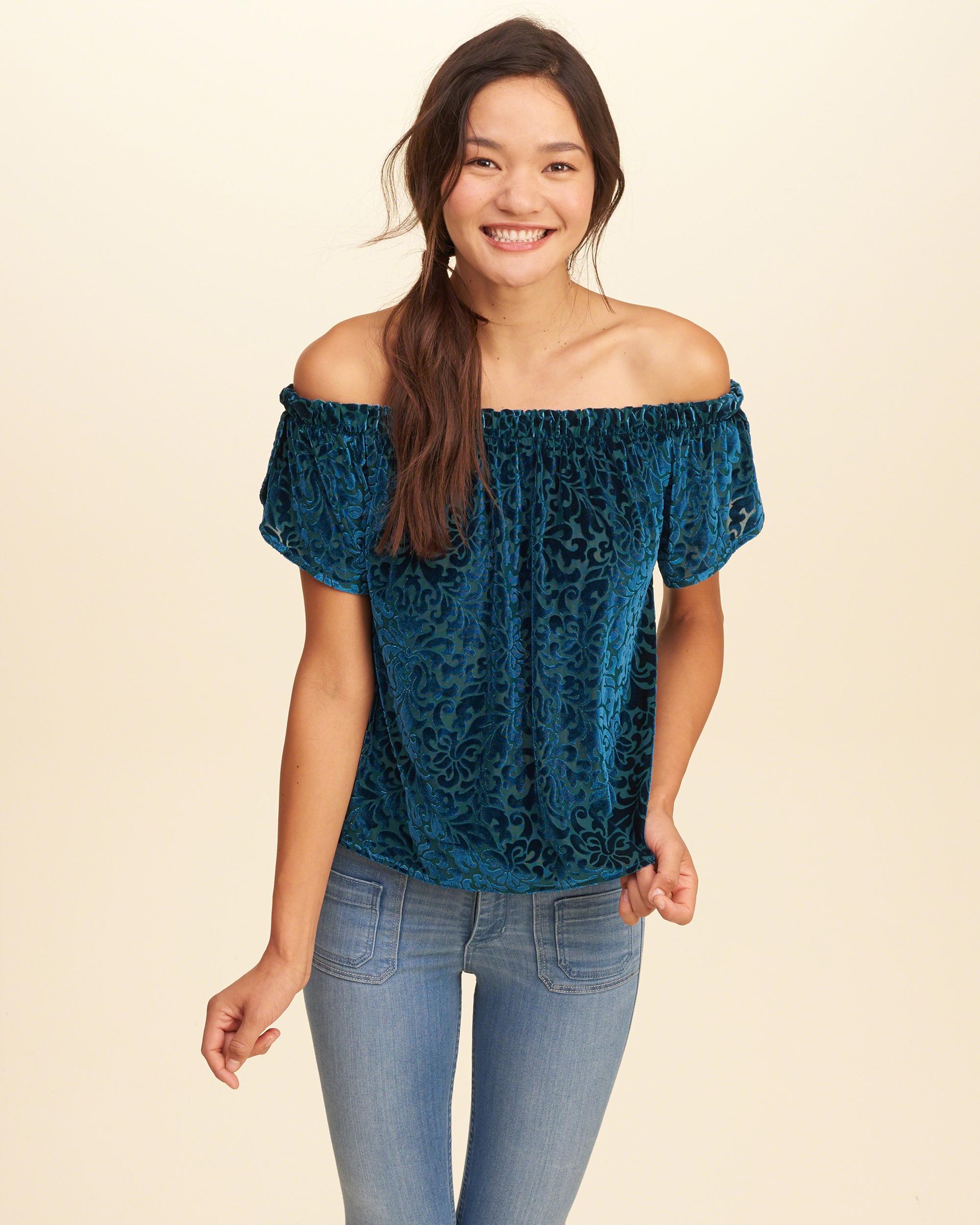 Lyst - Hollister Off-the-shoulder Velvet Top in Blue