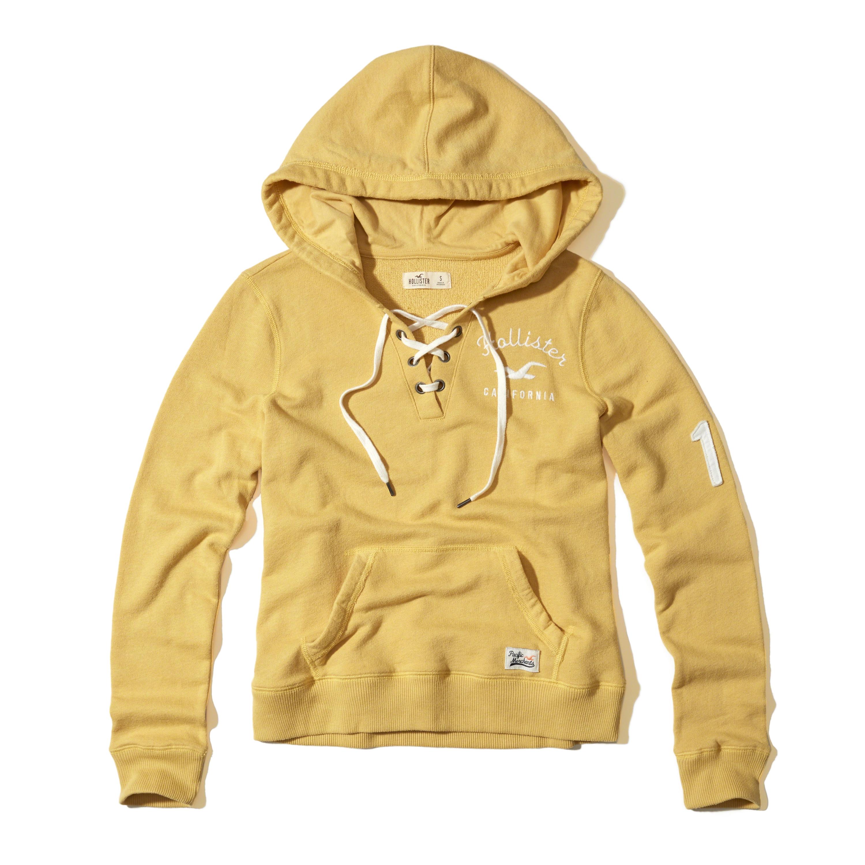 Lyst - Hollister Lace-up Graphic Hoodie in Yellow