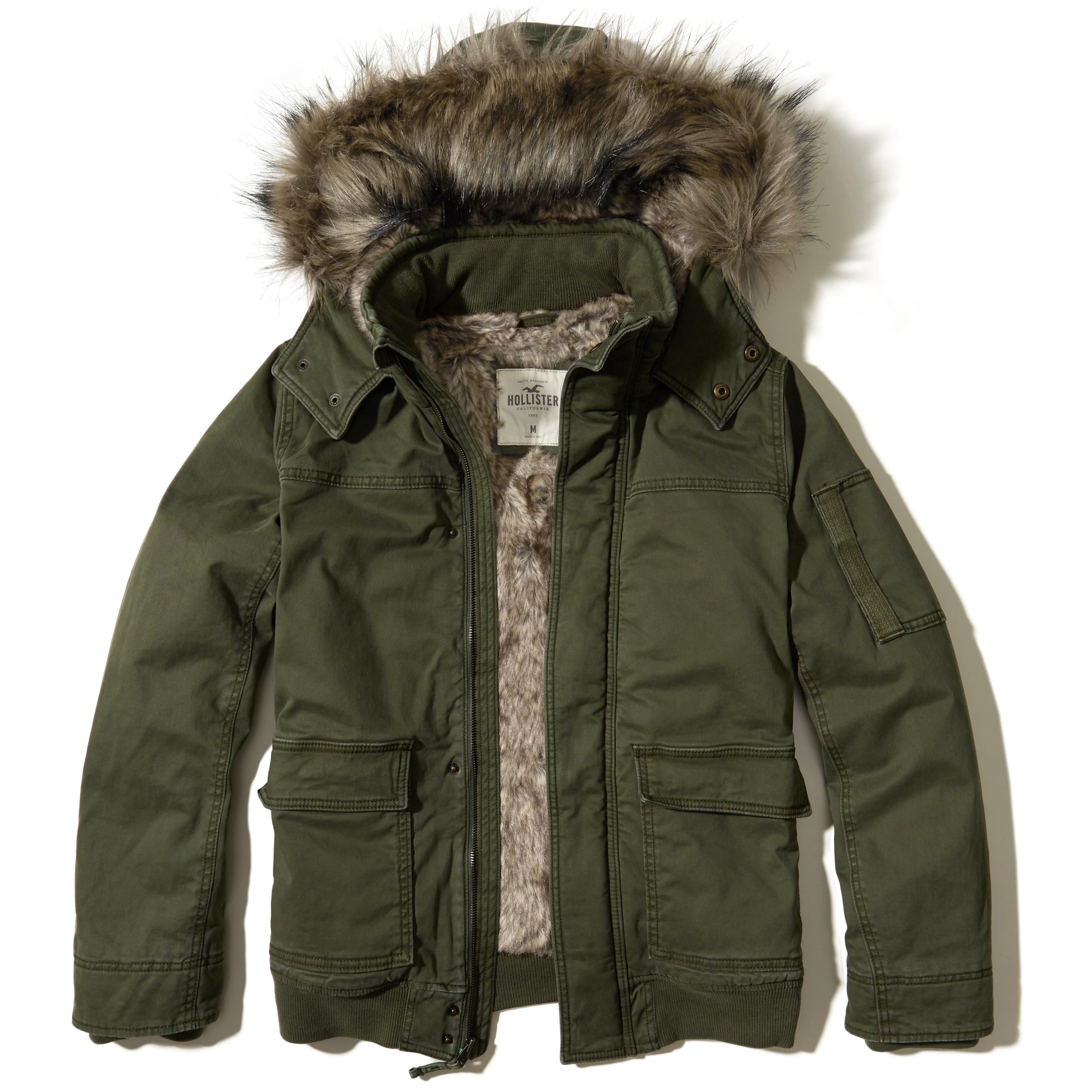 Lyst Hollister Fauxfurlined Twill Bomber Jacket in Green for Men