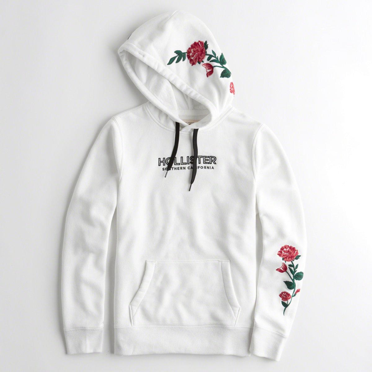Lyst - Hollister Rose Embroidered Graphic Hoodie in White for Men