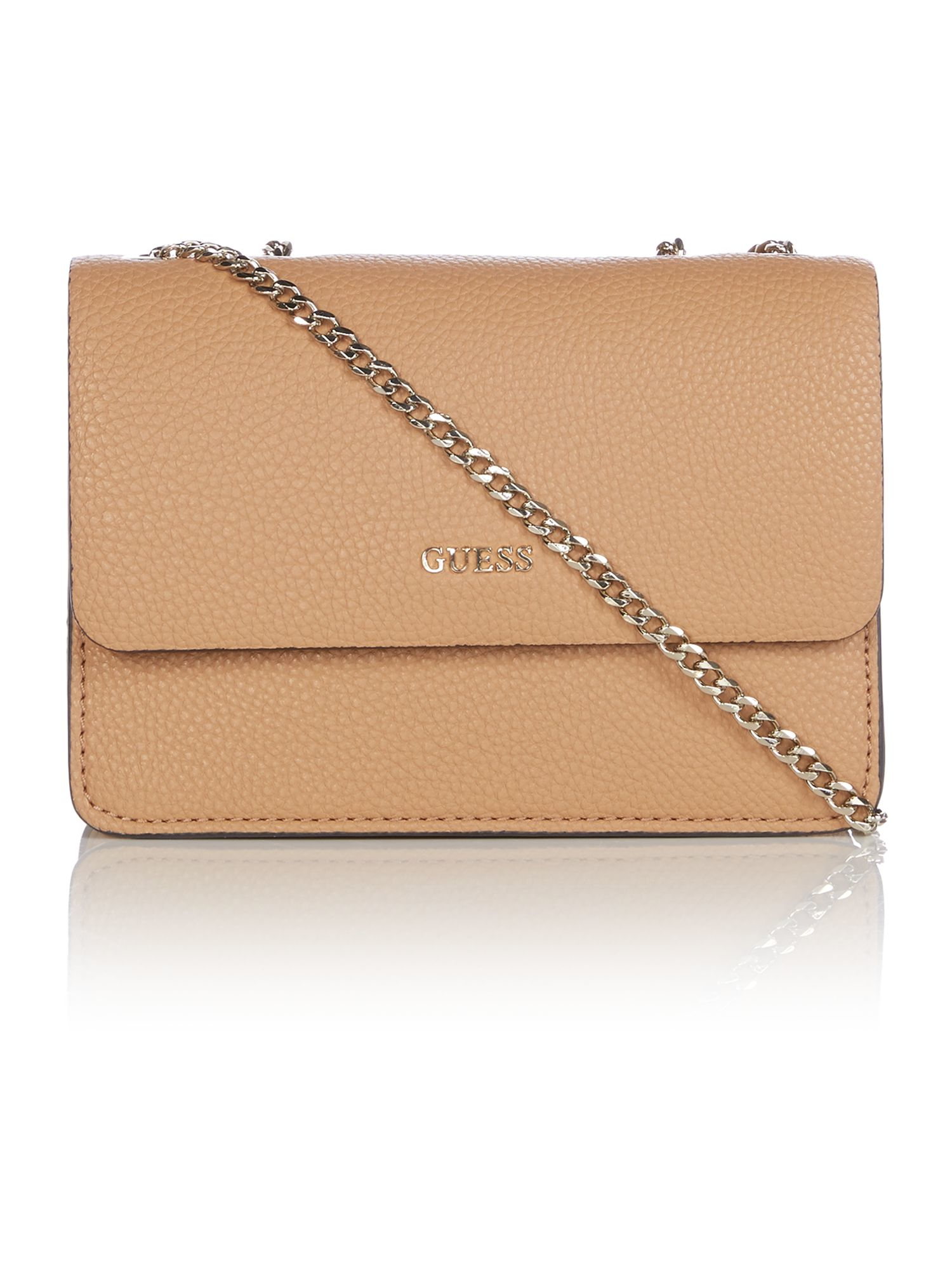Lyst - Guess Nikki Taupe Chain Flapover Crossbody Bag
