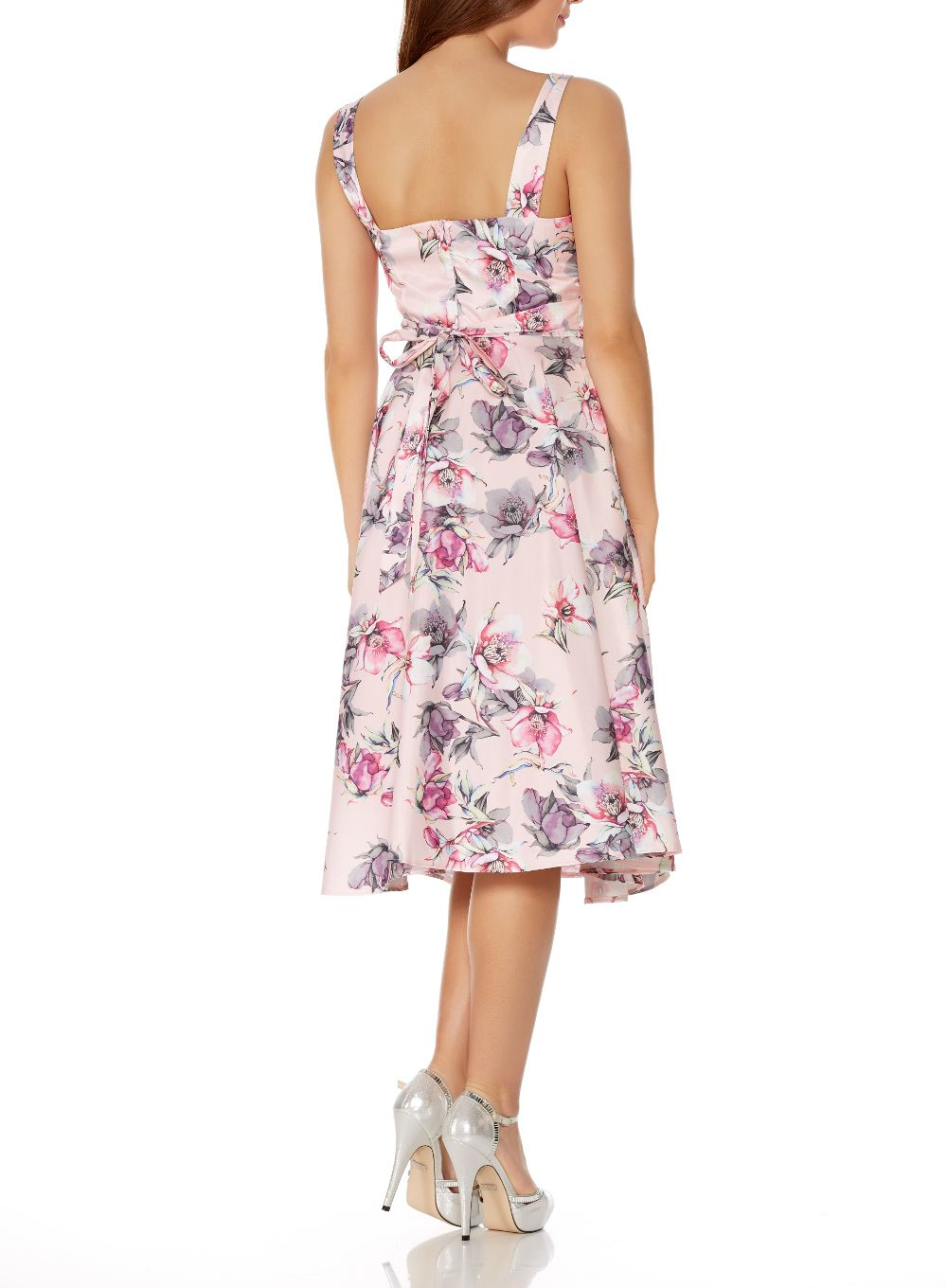  Quiz  Pink  Satin Flower Print Prom  Dress  in Pink  Lyst