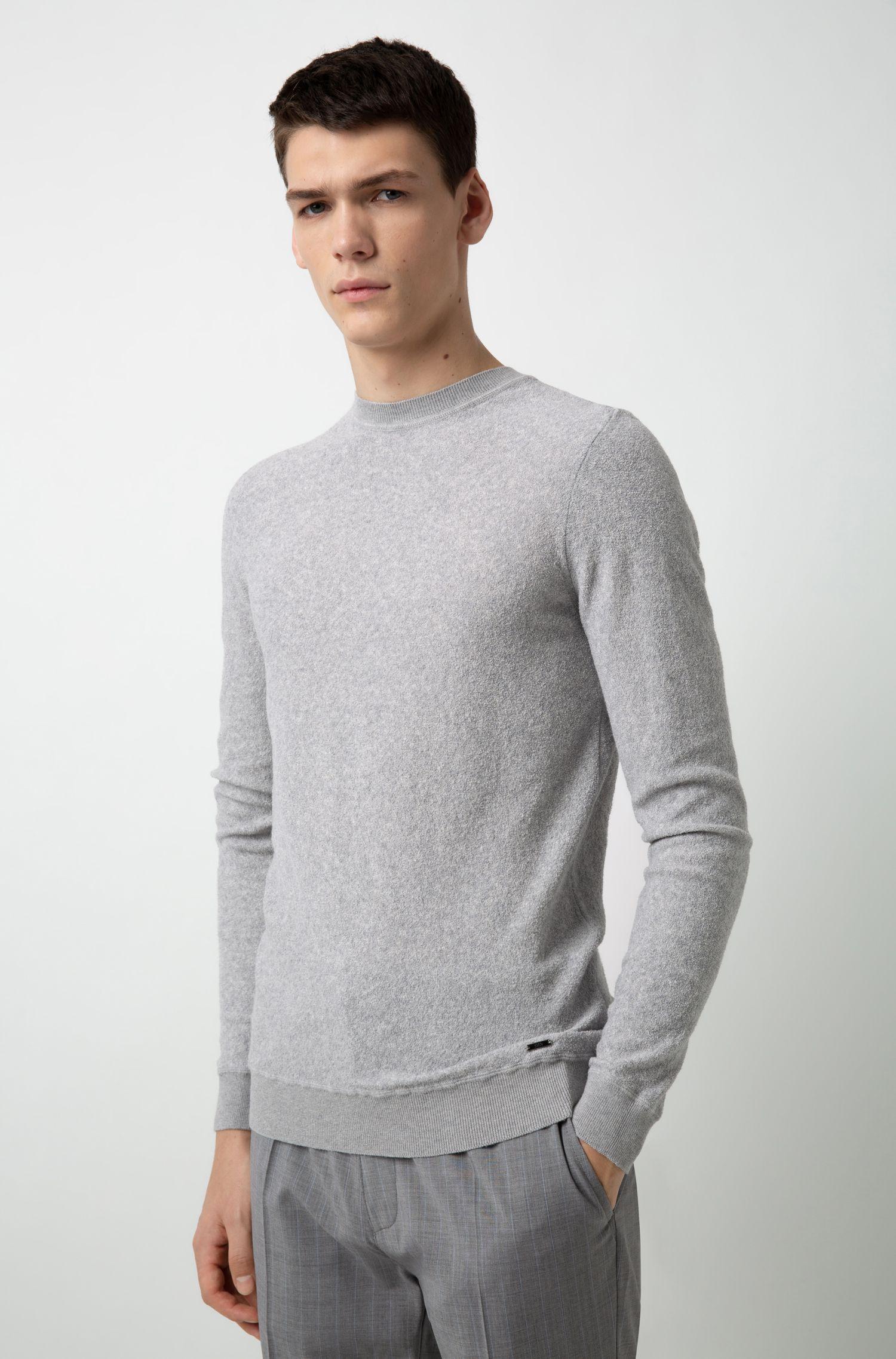 HUGO Relaxed-fit Sweater In Knitted Cotton-blend Bouclé in Gray for Men ...