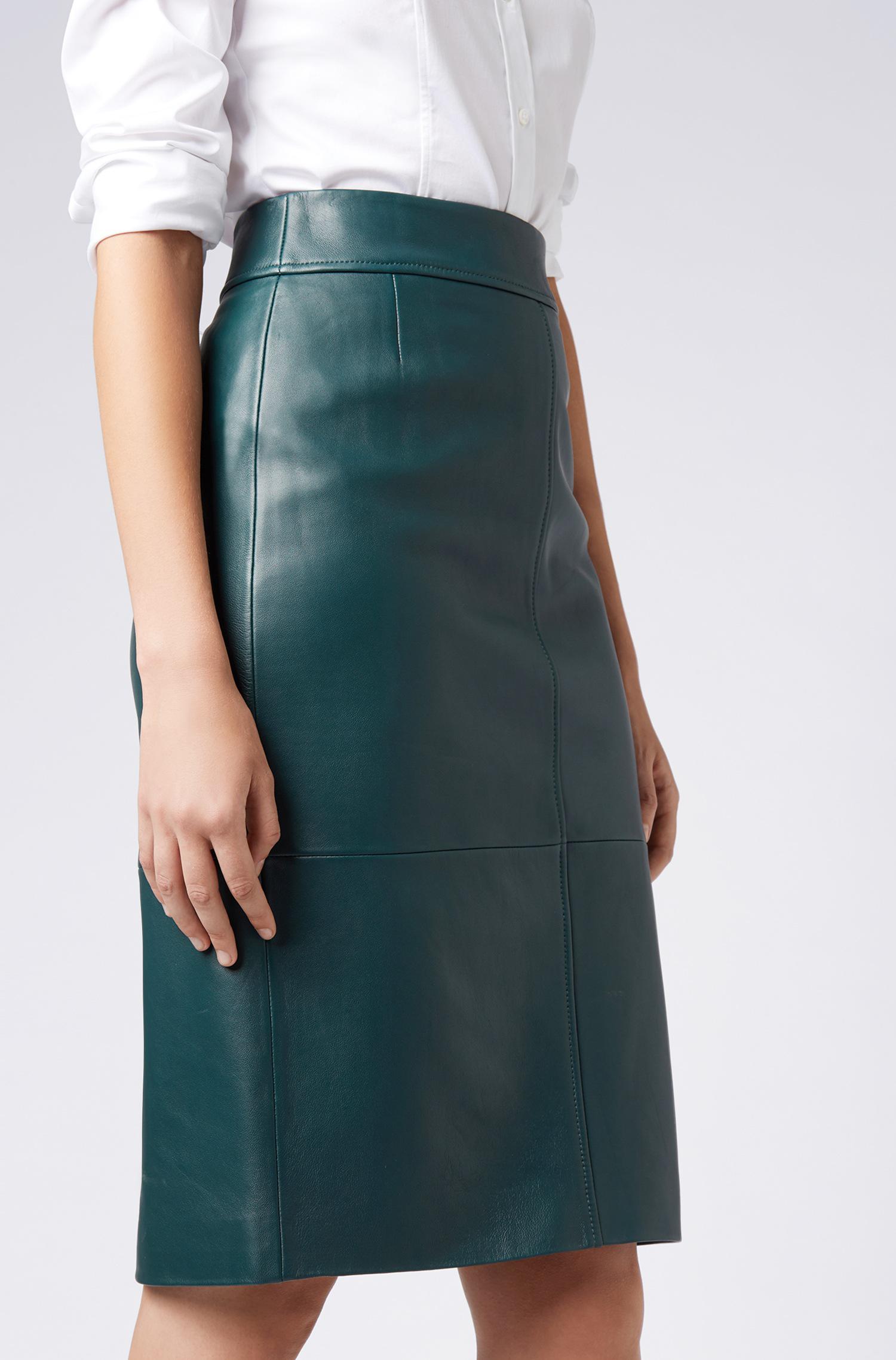 hugo boss green leather skirt