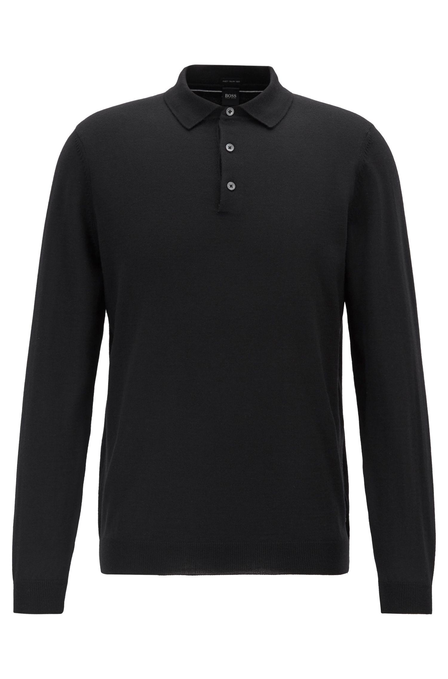 BOSS Long-sleeved Polo-collar Sweater In Virgin Wool in Black for Men ...