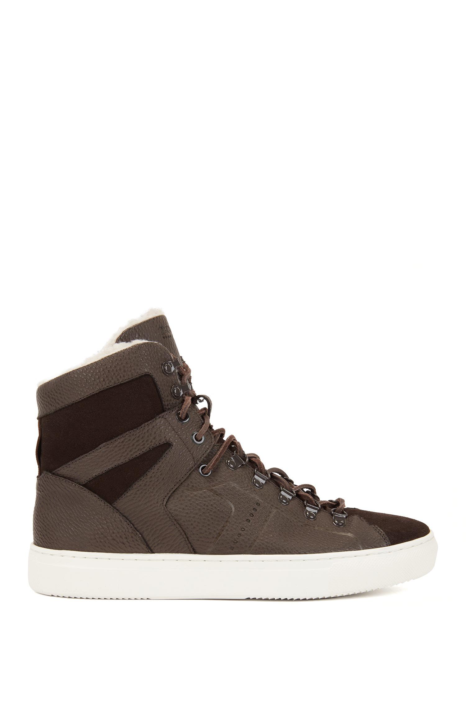 BOSS High-top Sneakers In Leather With Faux-fur Lining in Brown for Men ...