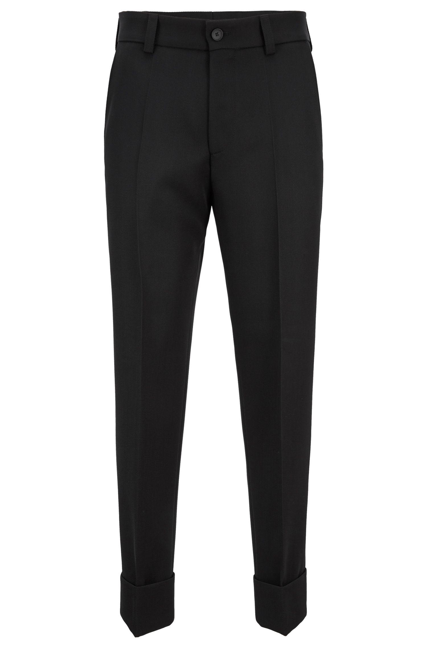 Lyst - BOSS Relaxed-fit Cropped Trousers In Virgin Wool in Black for Men