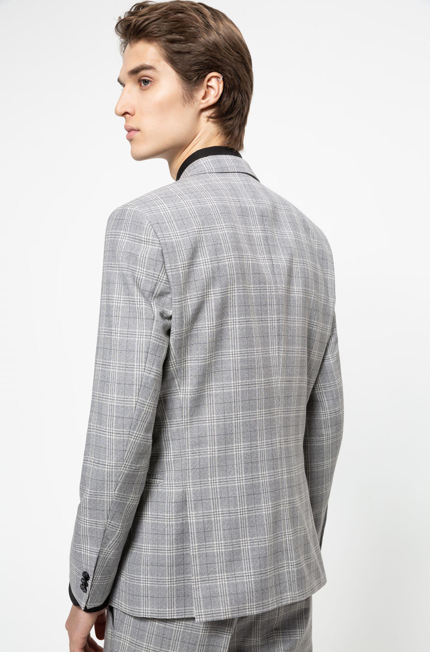 HUGO Extra-slim-fit Three-piece Suit In Checked Virgin Wool in Grey