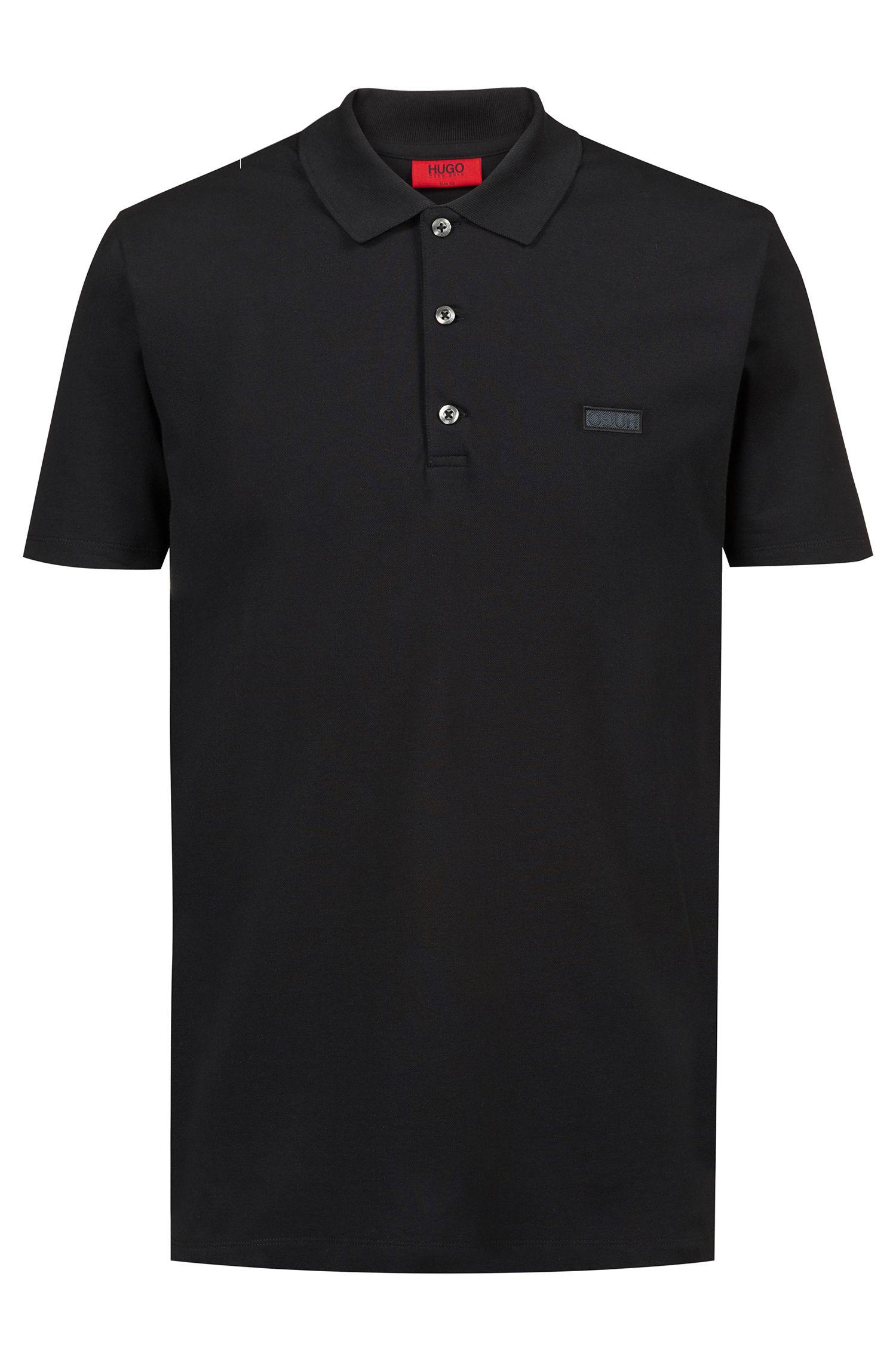 Lyst - HUGO Slim-fit Polo Shirt With Reverse-logo Badge in Black for Men