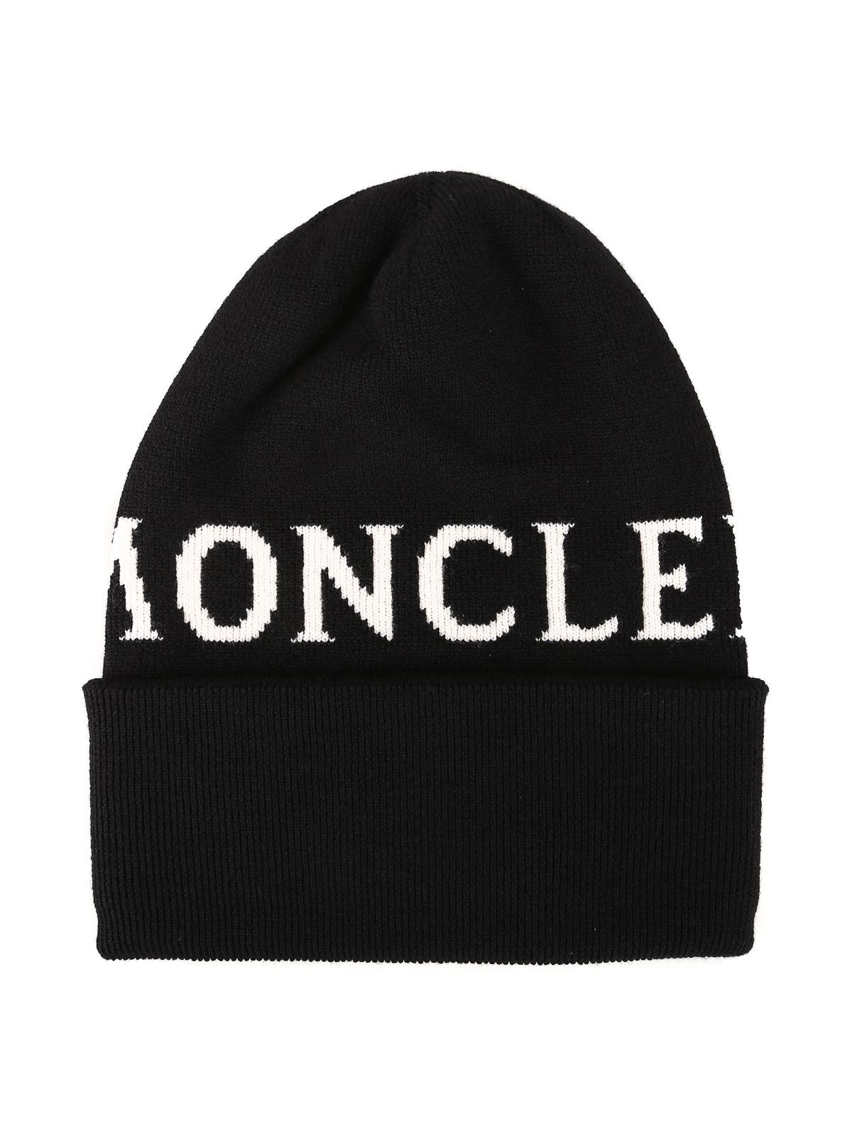 Moncler Wool Jacquard Logo Beanie in Black - Lyst