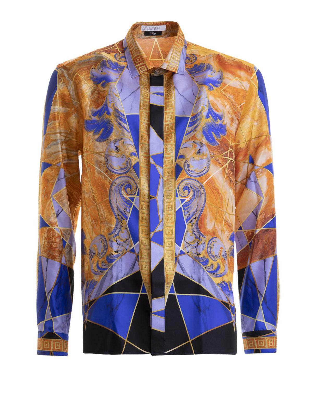 Versace Multicolor Baroque Print Silk Shirt in Blue for Men - Save 40% ...