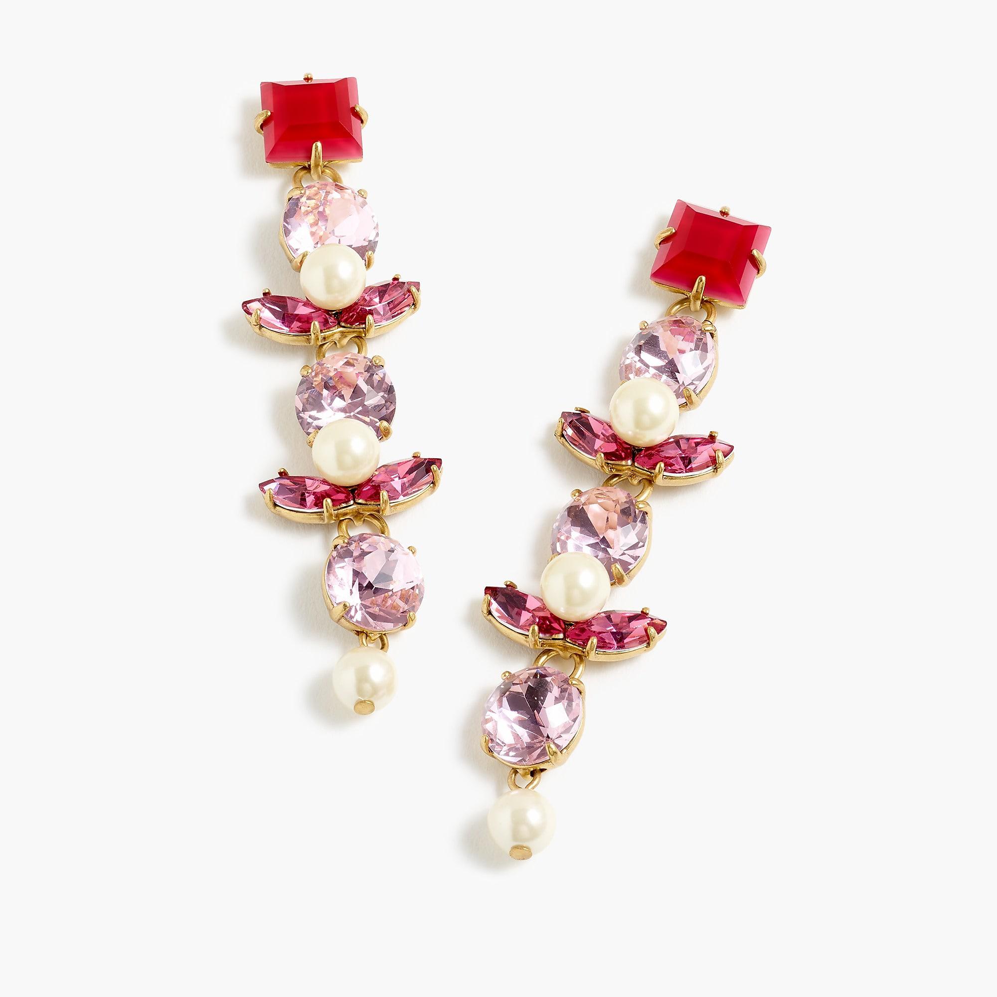 J Crew Crystal And Pearl Clip On Earrings In Pink Lyst J Crew Women S Pink Crystal And Pearl Clip On Earrings