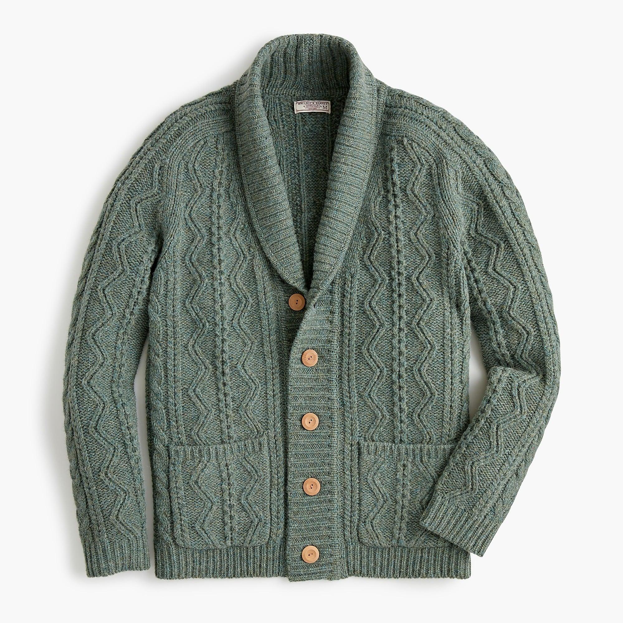 J.Crew Wool Wallace & Barnes Cable-knit Shawl-collar Cardigan in Green ...