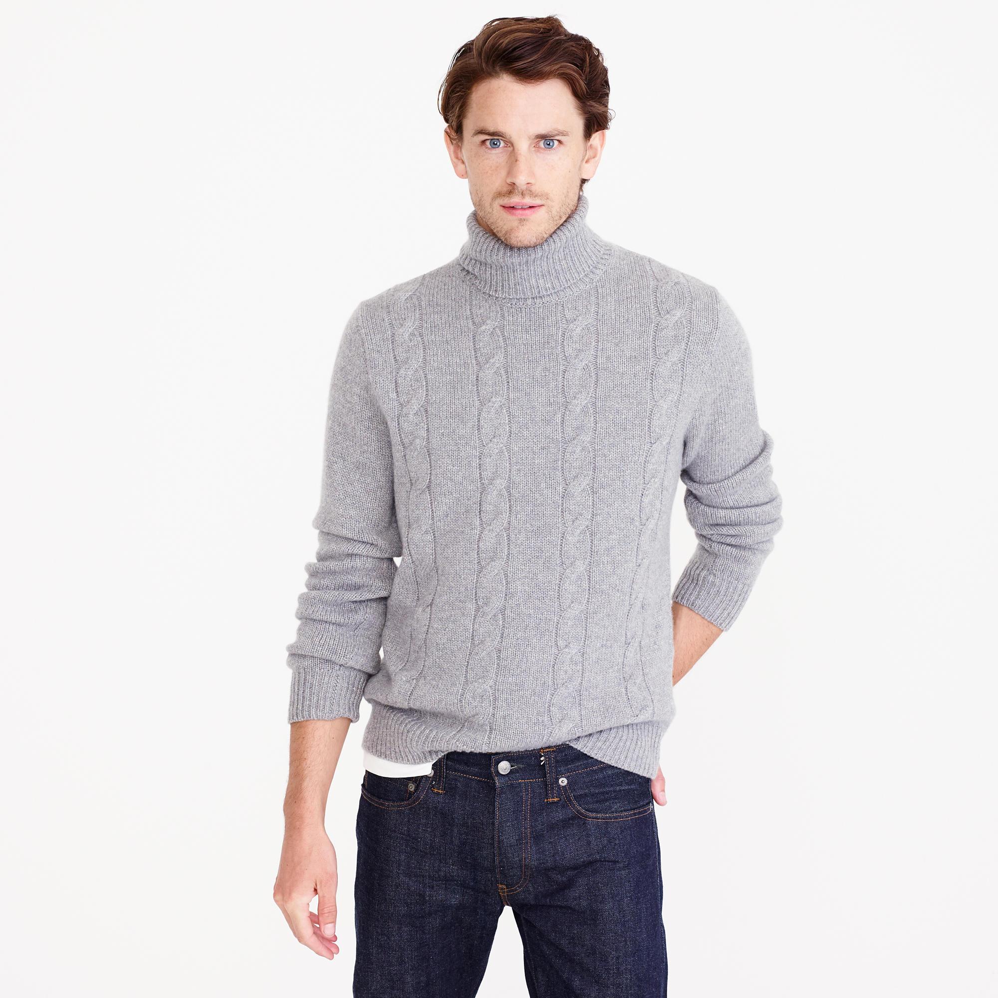 J.crew Italian Cashmere Cable Turtleneck Sweater in Gray for Men | Lyst