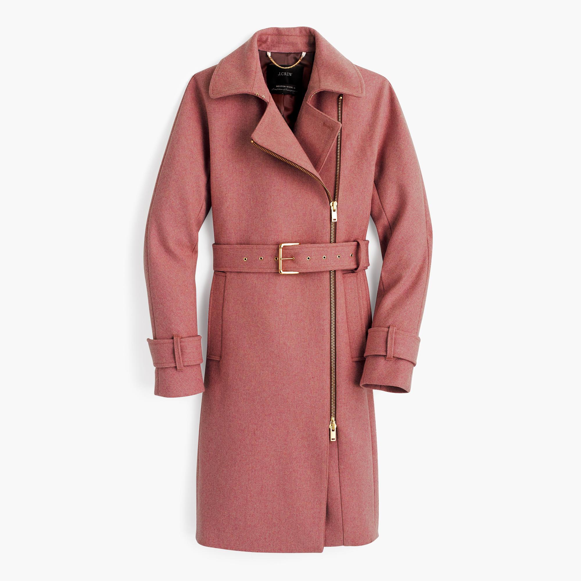 J.crew Belted Zip Trench Coat In Wool Melton in Red | Lyst