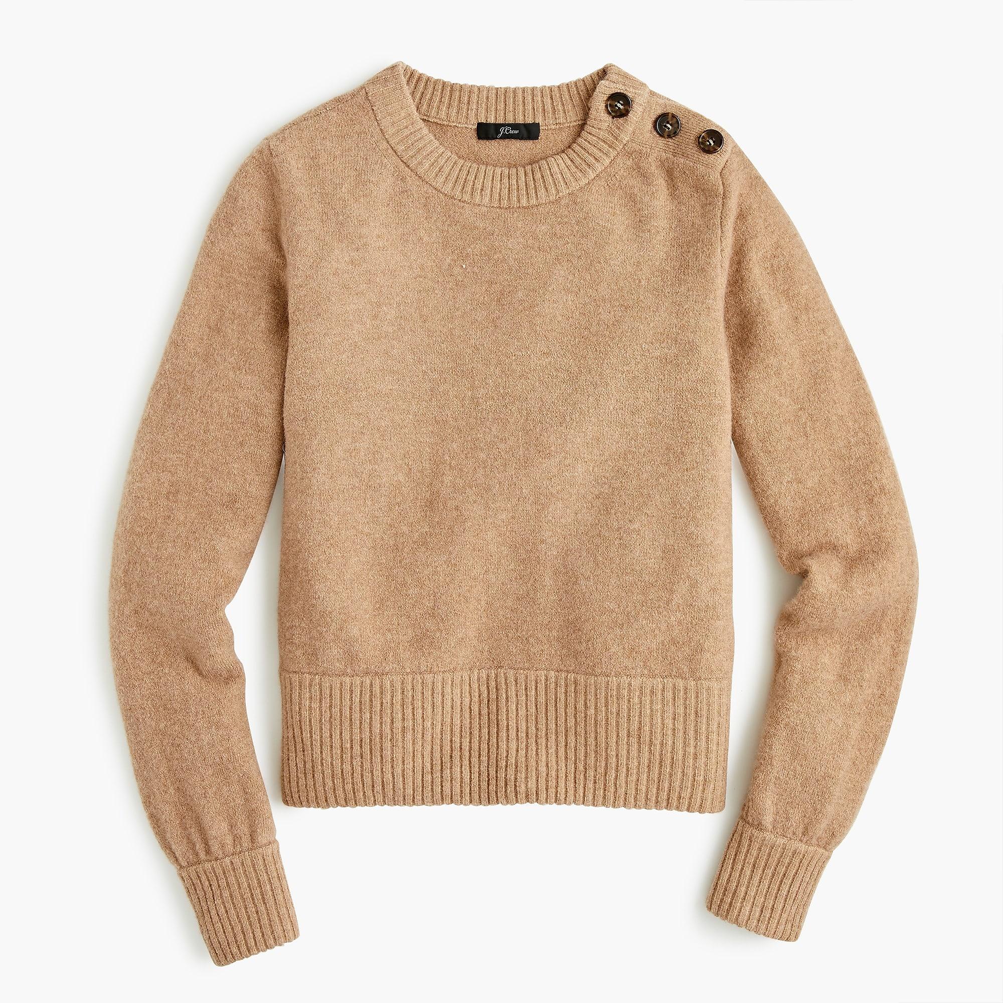 J.Crew Wool Buttondetail Crewneck Sweater In Supersoft Yarn in Natural