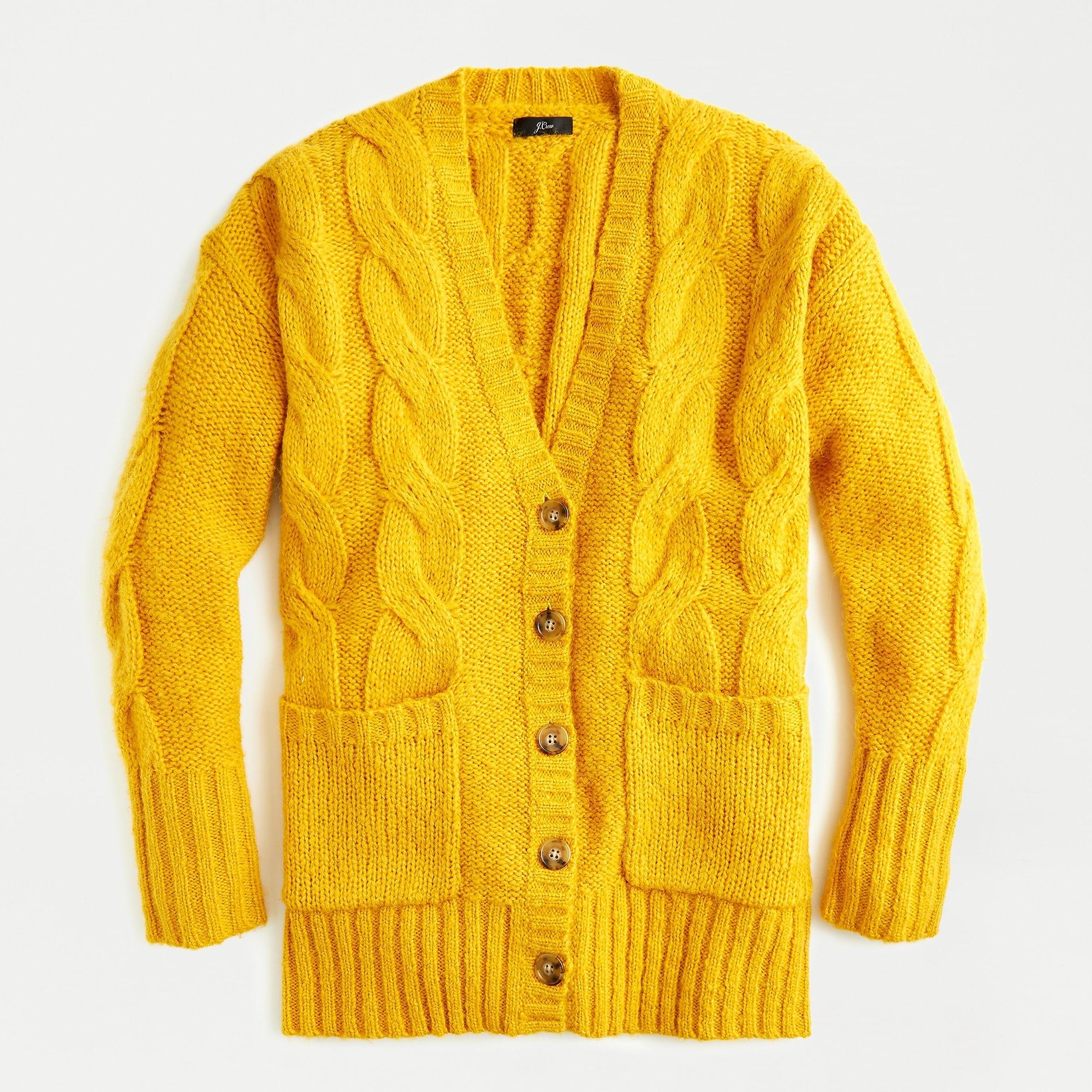 J.Crew Wool Chunky Cableknit Oversized Cardigan in Yellow Lyst