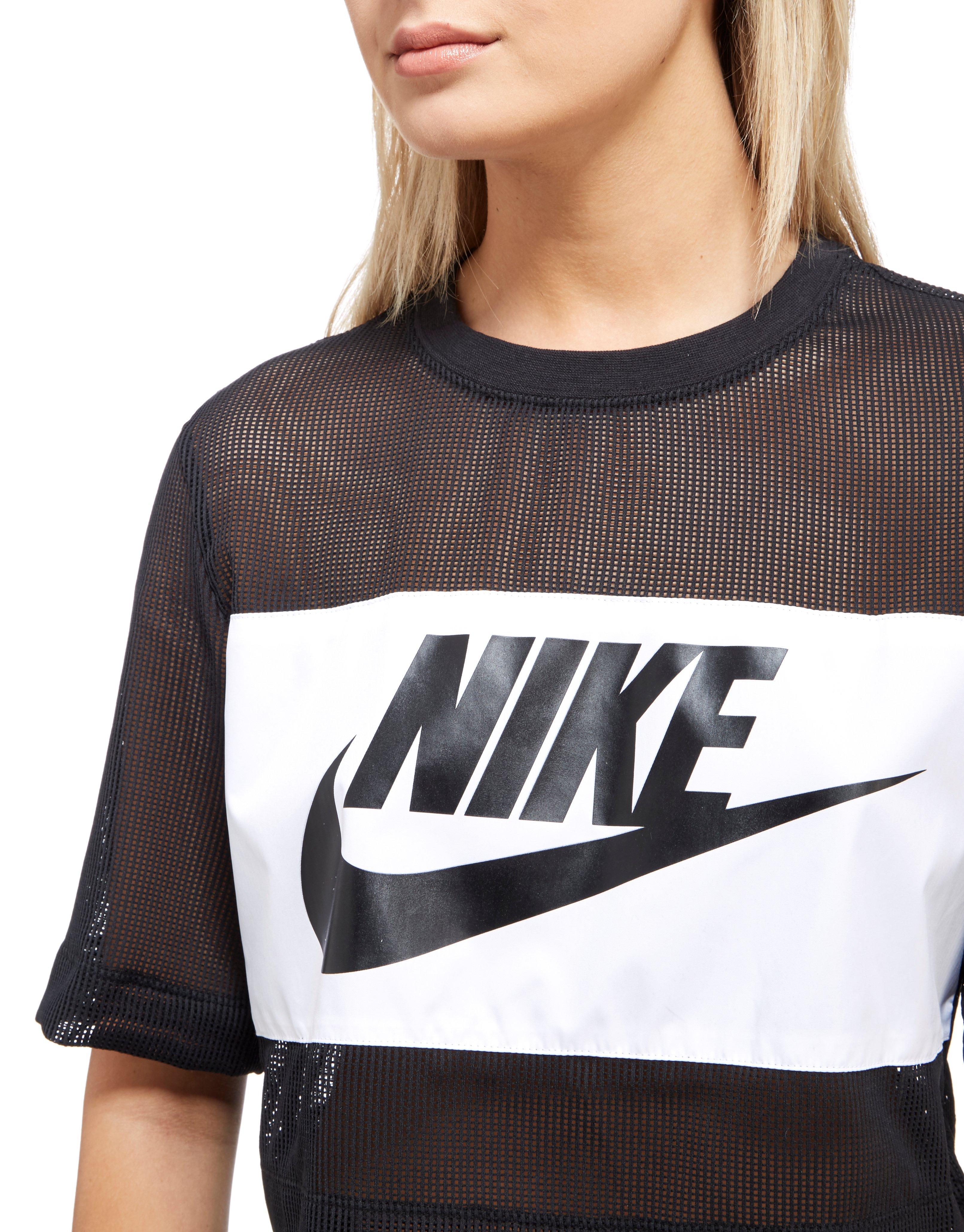 Lyst - Nike Mesh Panel Crop T-shirt in Black
