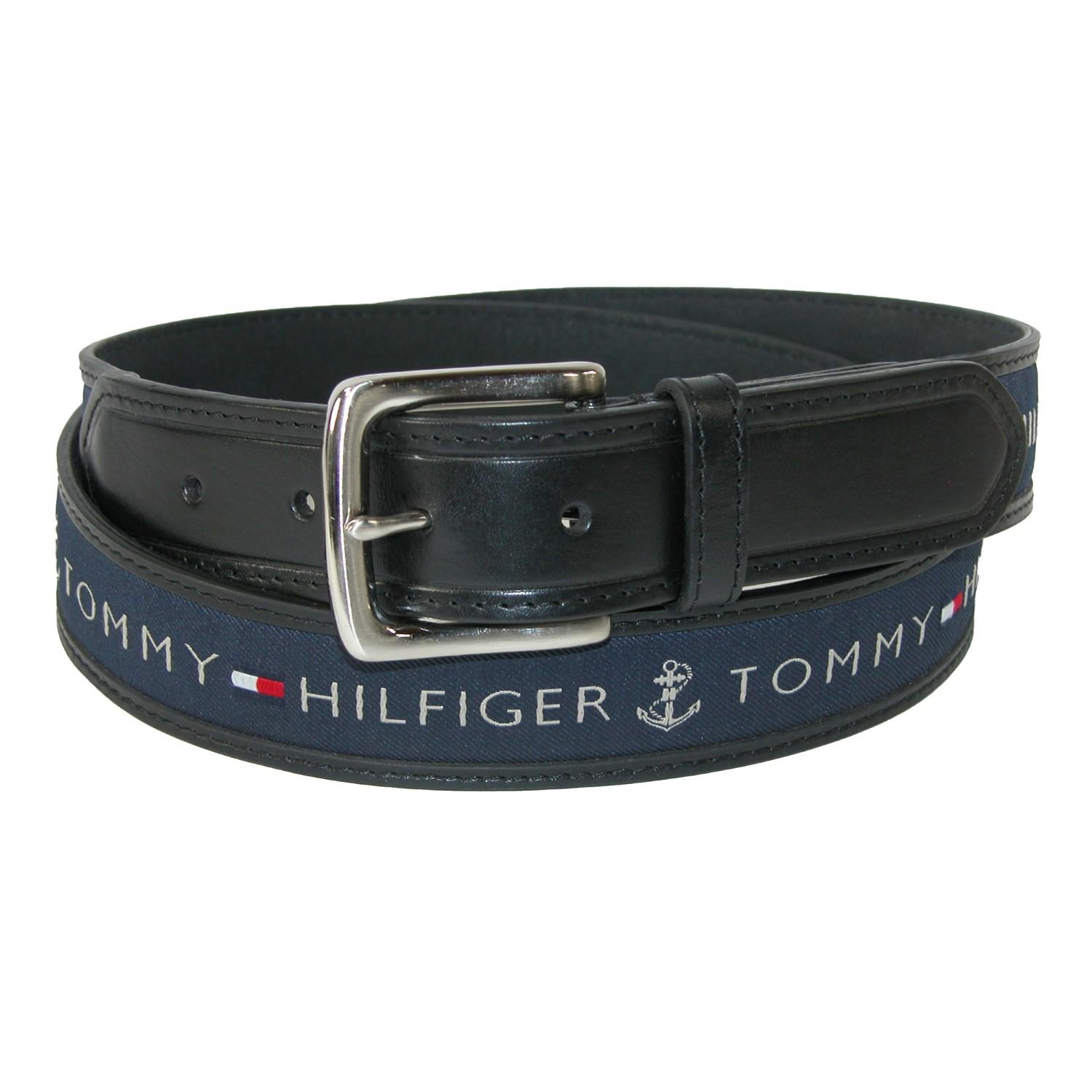 Tommy Hilfiger Leather Casual Belt With Fabric Inlay, 40, With Navy ...