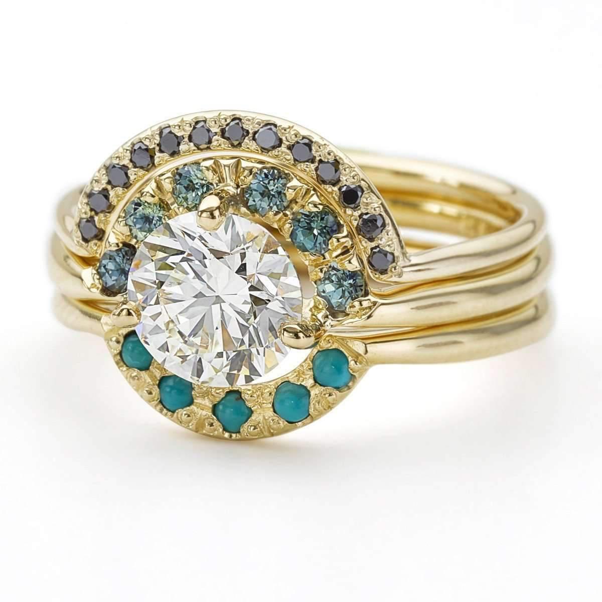 Lyst Artemer Boho Wedding Ring Set With Diamond Sapphire