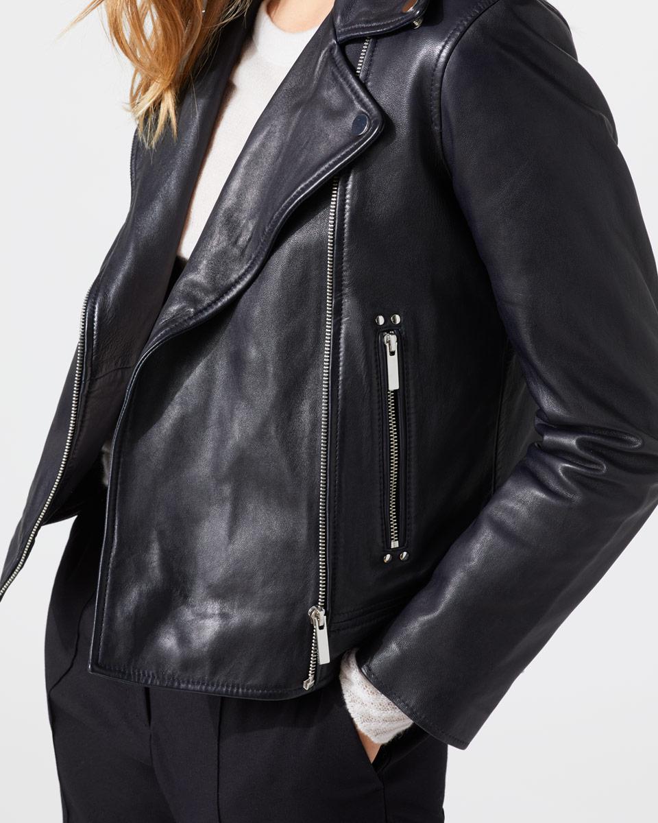 Jigsaw Clean Leather Biker Jacket In Blue For Men Lyst