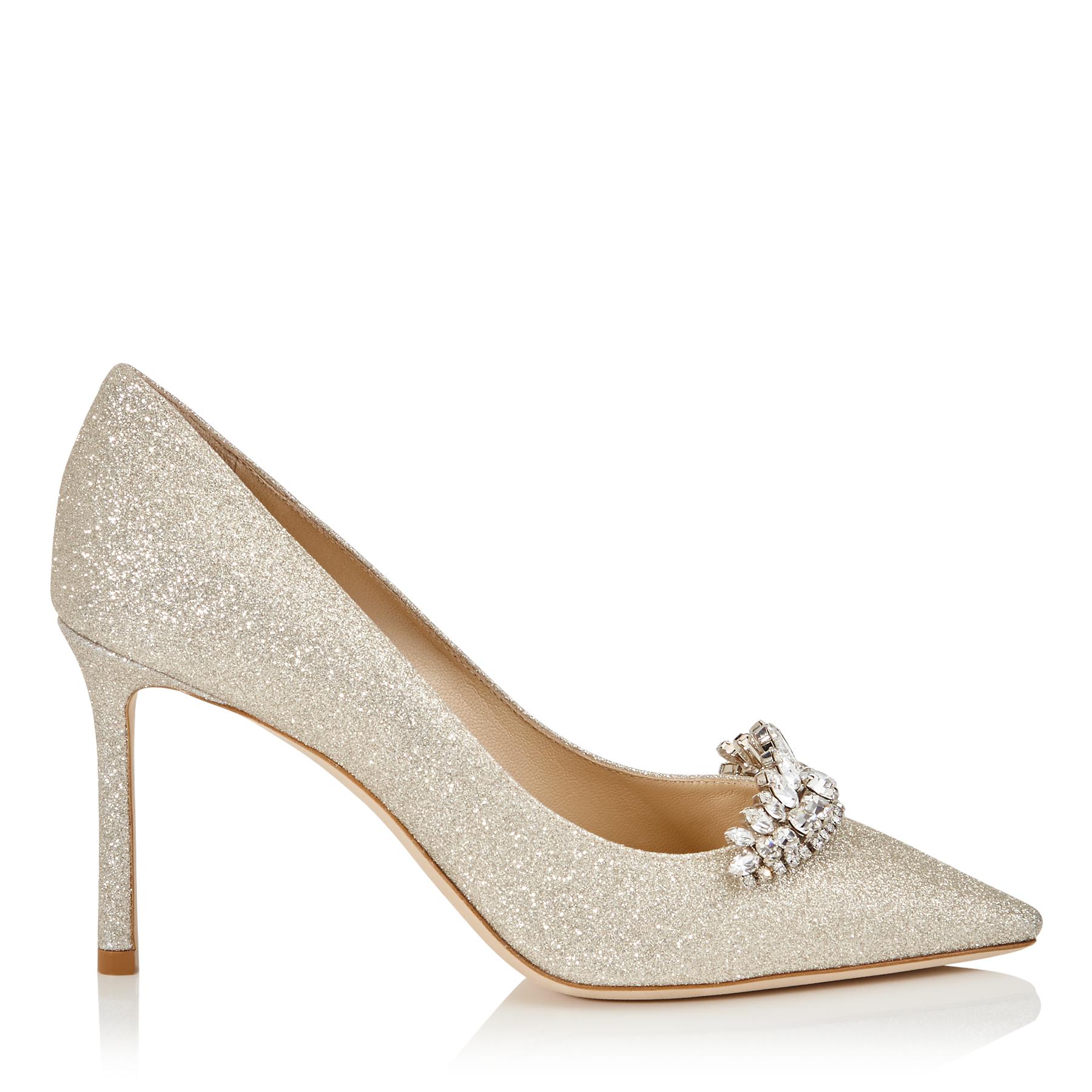 Jimmy Choo Romy 85 Platinum Ice Dusty Glitter Pointy Toe Pumps With ...