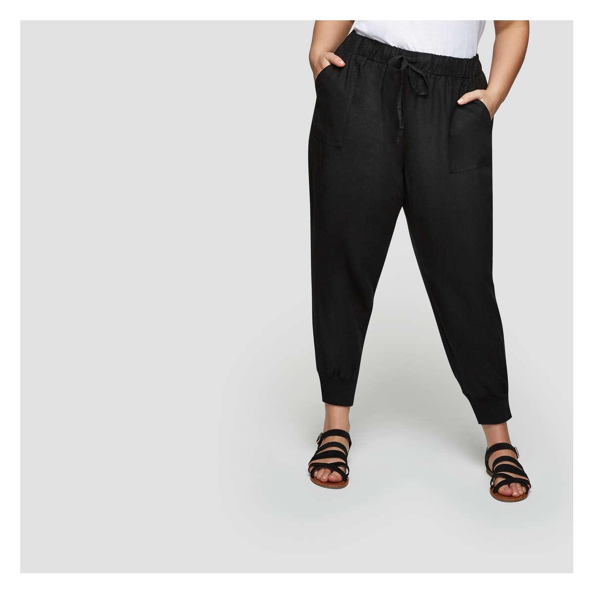 womens black linen joggers