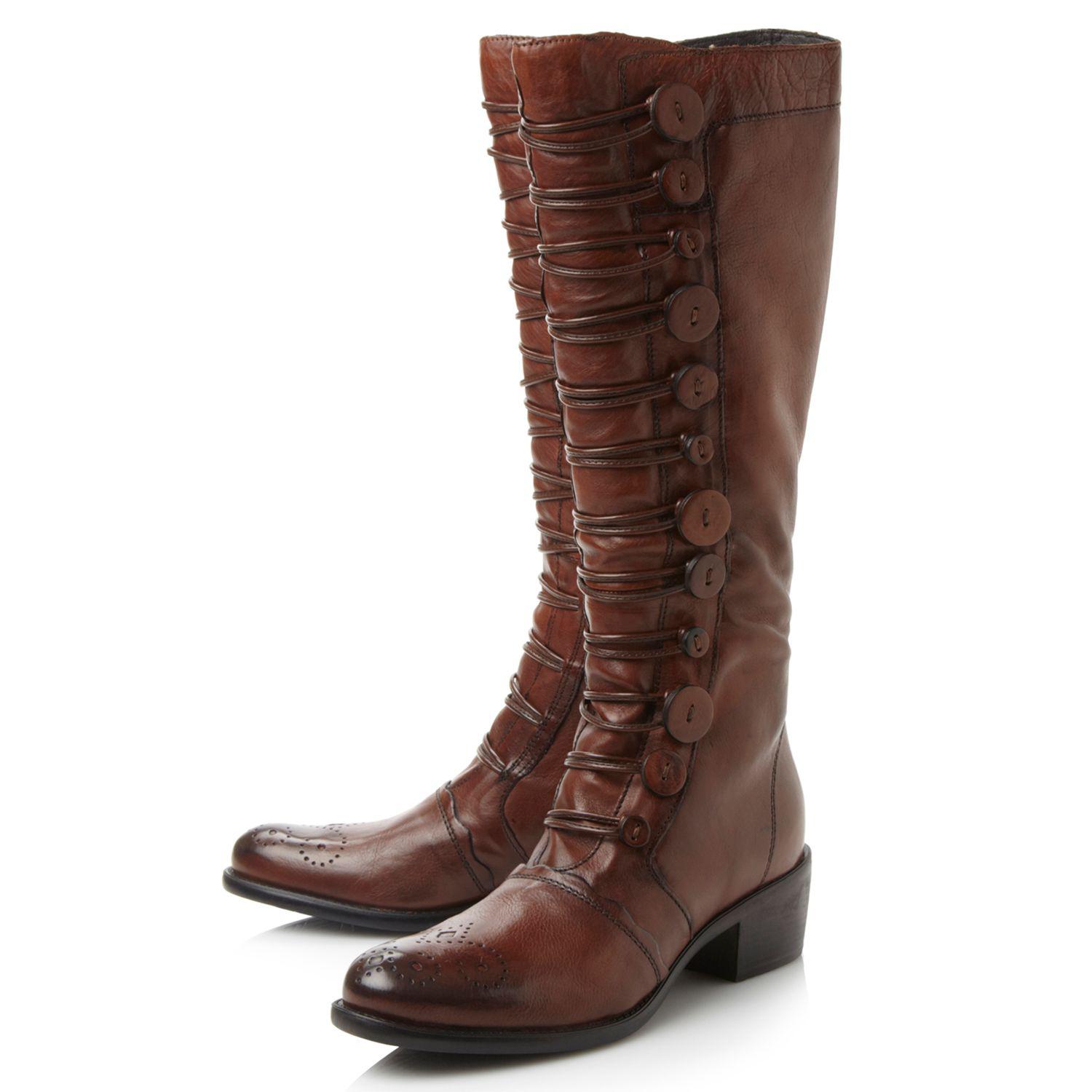 dune pixie d button detail knee high boots