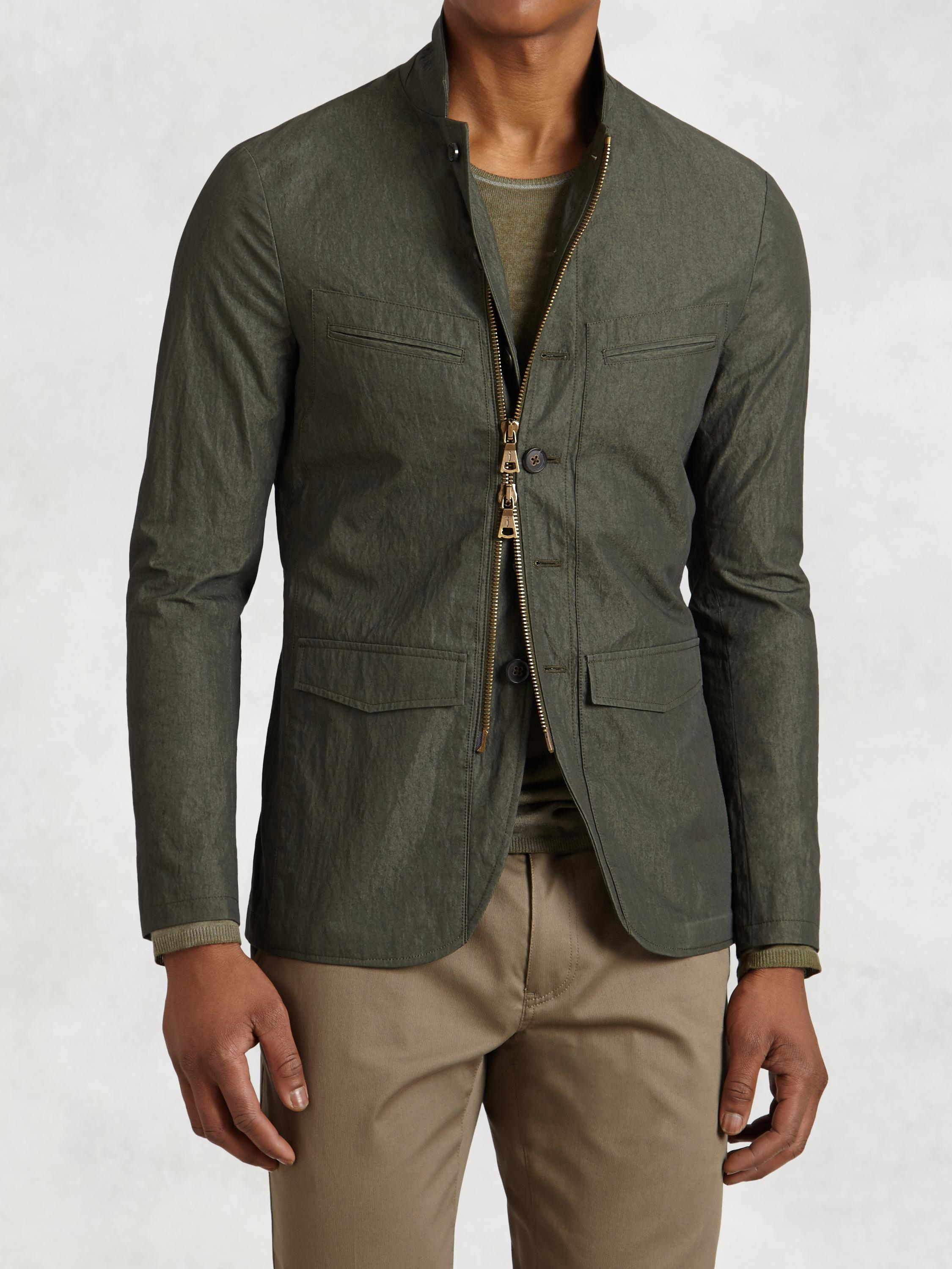 John Varvatos ZipUp CottonBlend Jacket in Green for Men Lyst