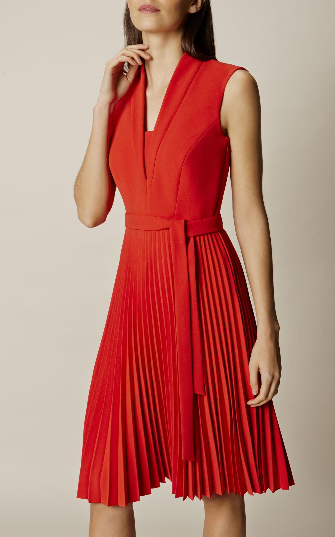 Lyst Karen Millen Shawl Collar Pleated Dress Red In Red