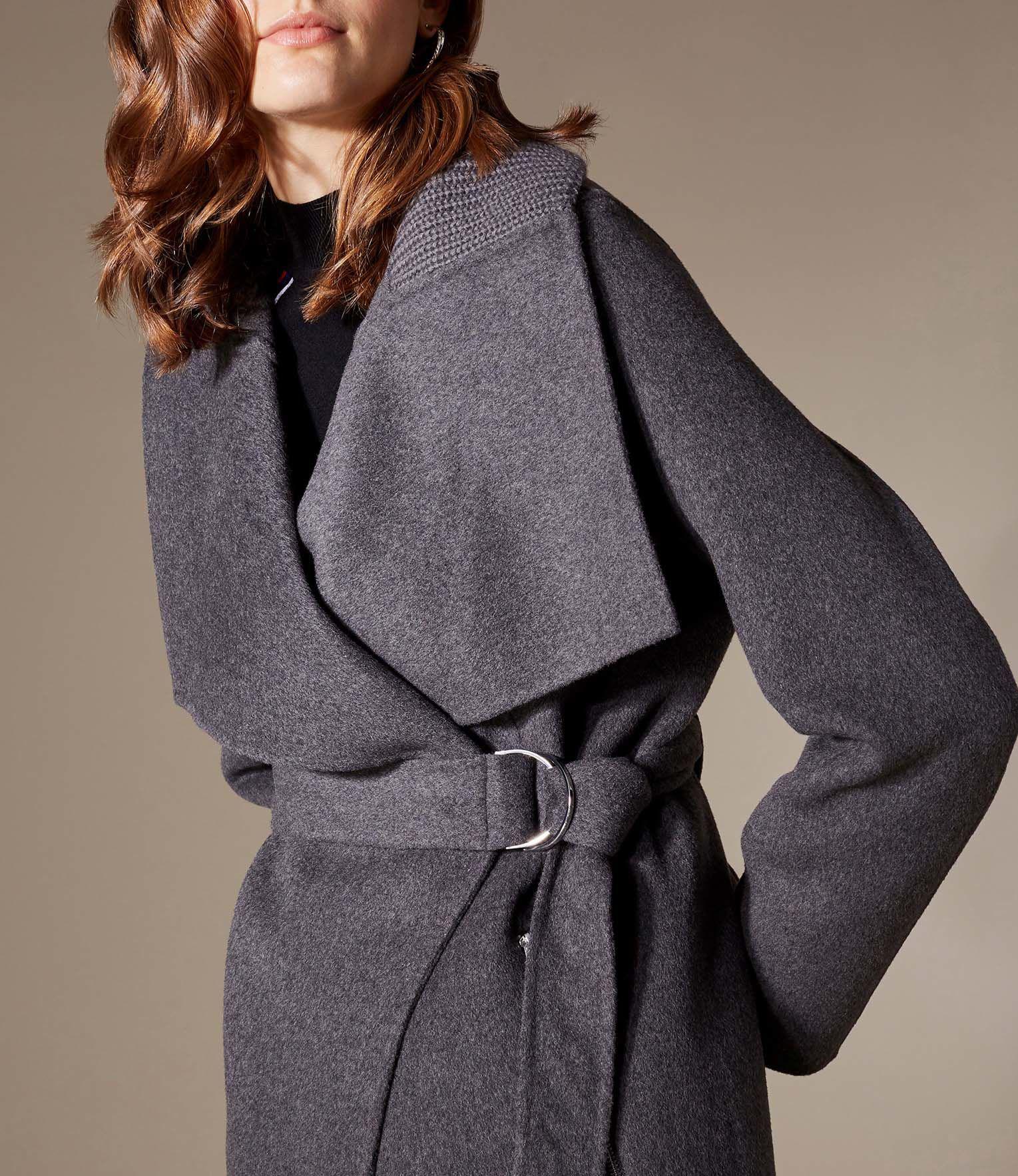 Karen Millen Synthetic Belted-waist Coat in Grey (Gray) - Lyst