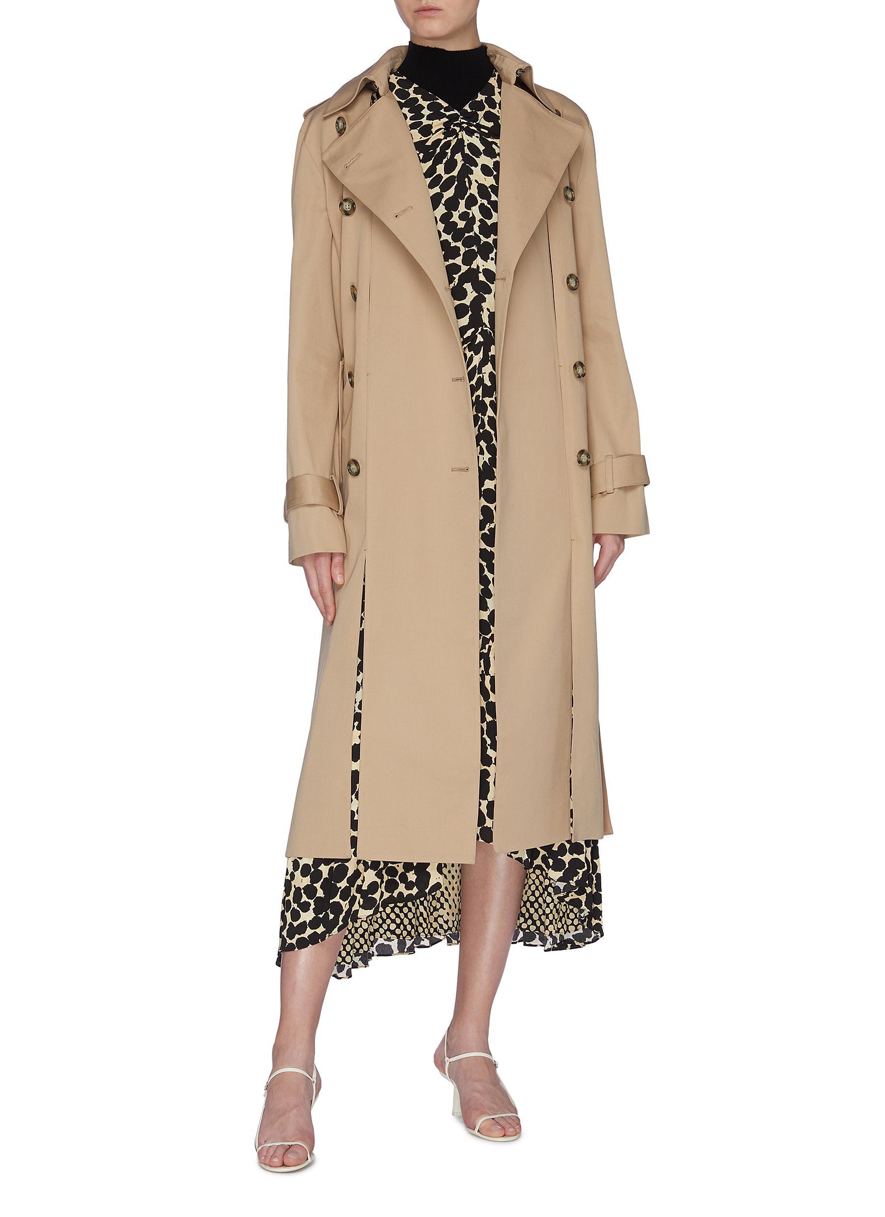ROKH Cotton Belted Split Hem Trench Coat in Natural - Lyst